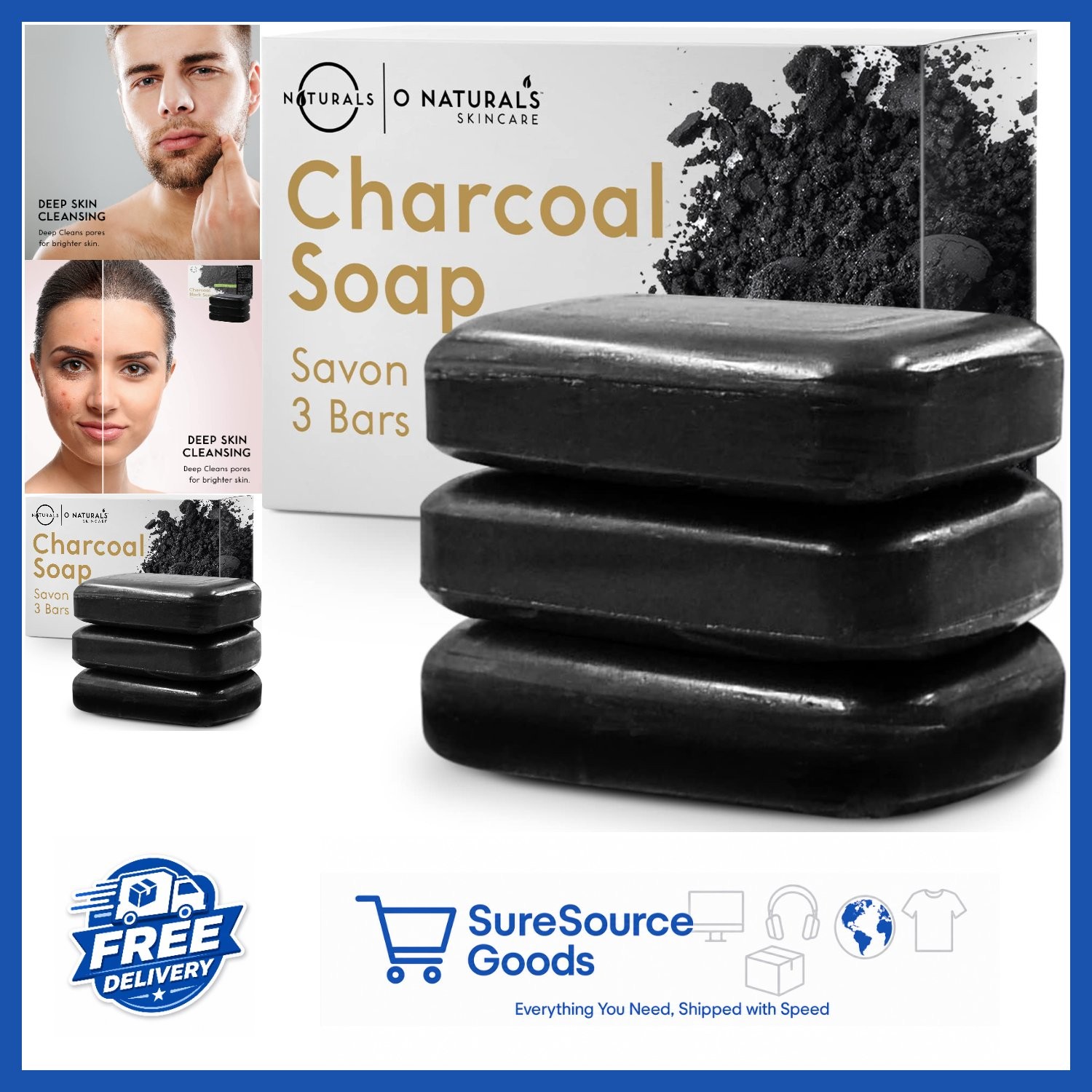 Detoxifying Charcoal Soap 3 Pack Gift Set with Shea Butter and Peppermint Oil