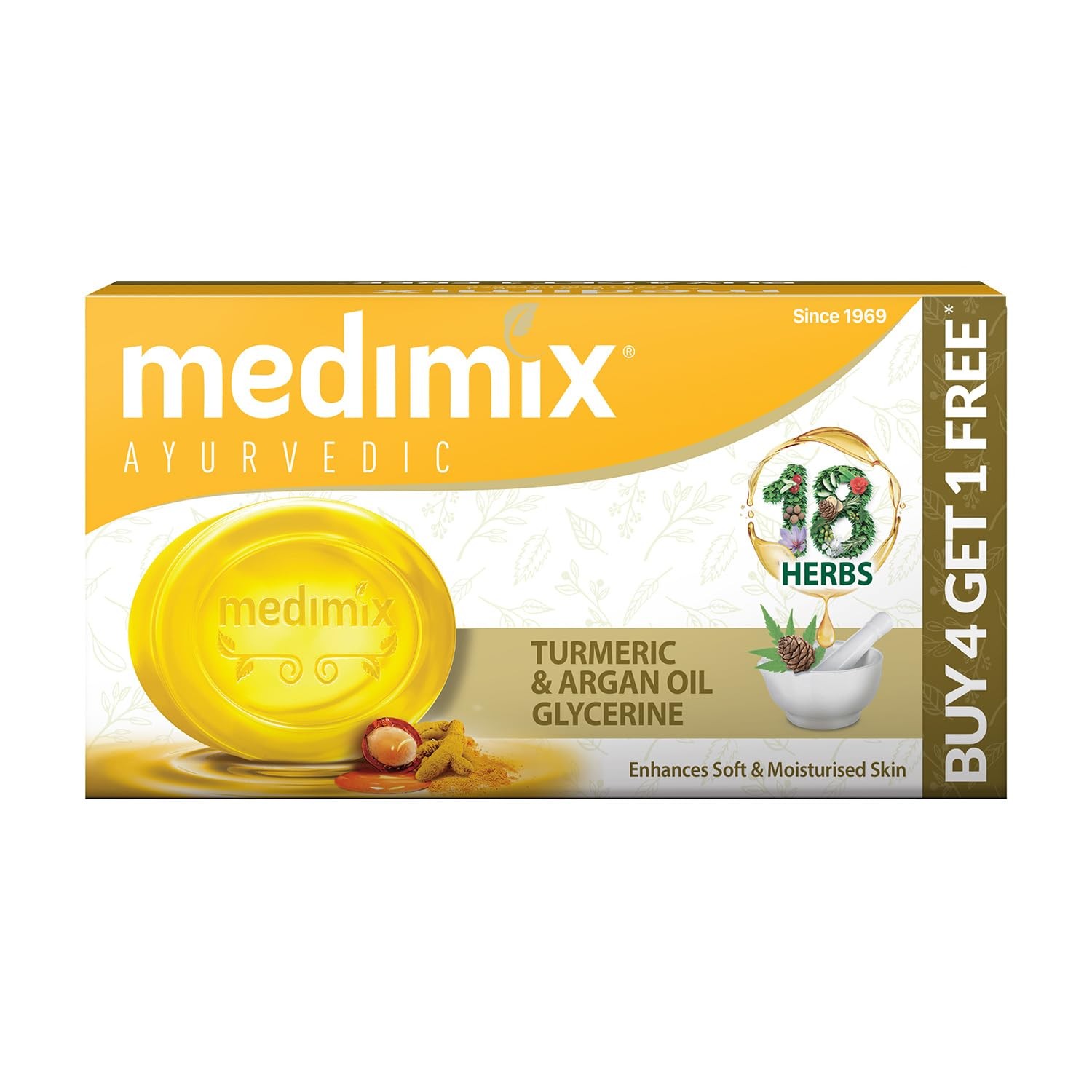 Ayurvedic Turmeric & Argan Oil Bathing Soap, 125Gm (4+1 Offer Pack)