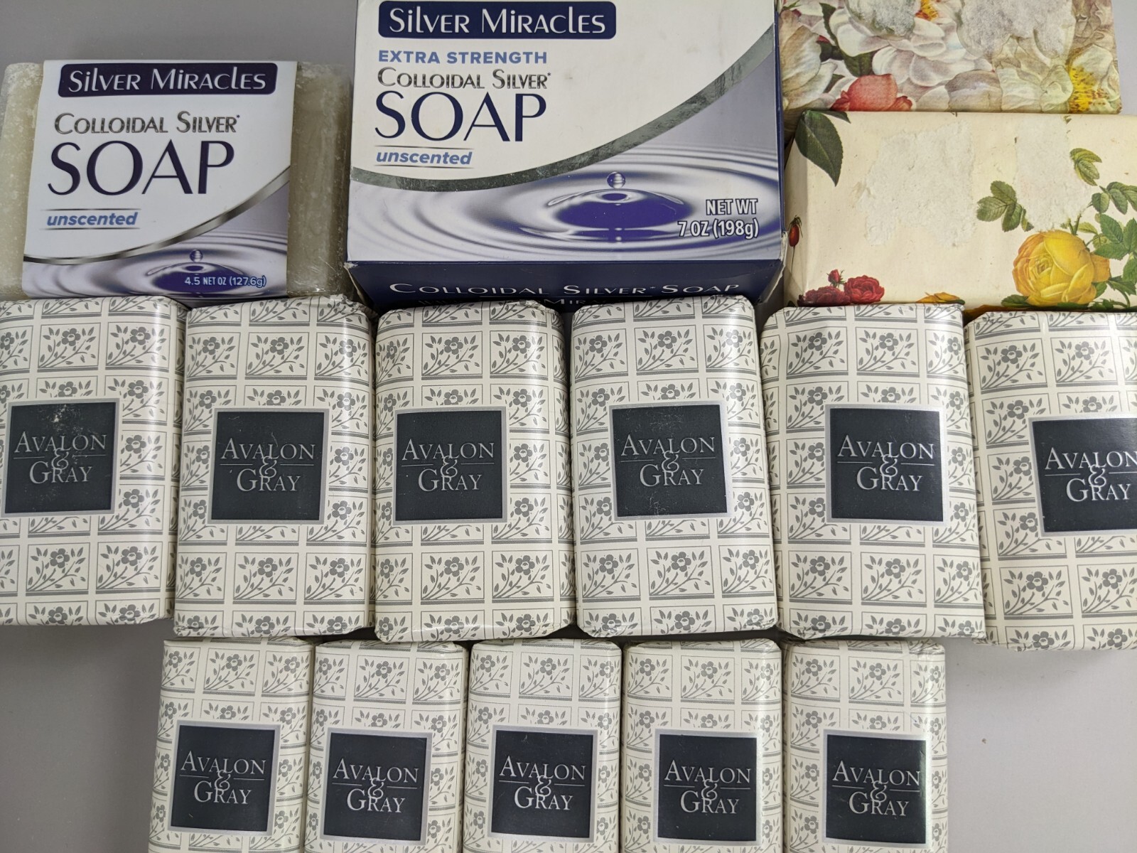 Soap Bars LOT Avalon & Gray, Colloidal Silver, Alchimia Italy, 15 BARS 38 oz.