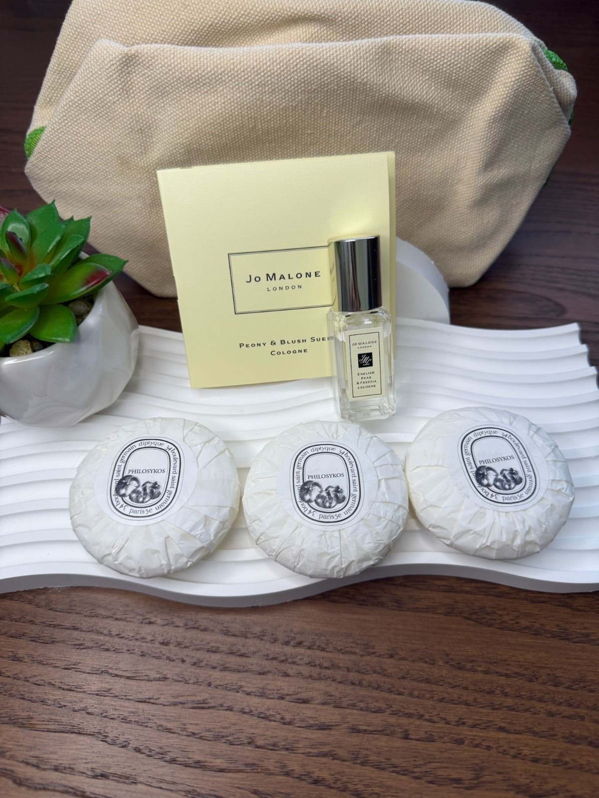 New 3 Diptyque Philosykos Round Soap Bar 45g/1.6oz each free Jo Malone Gifts
