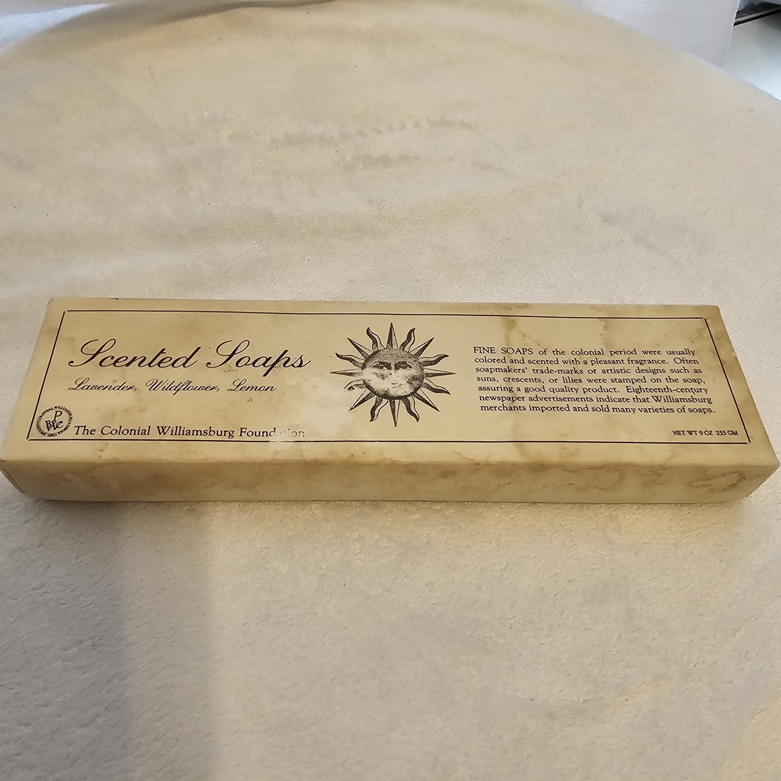 Colonial Williamsburg Foundation 3 Scented Soaps Lavender Wildflower Lemon. NOS.