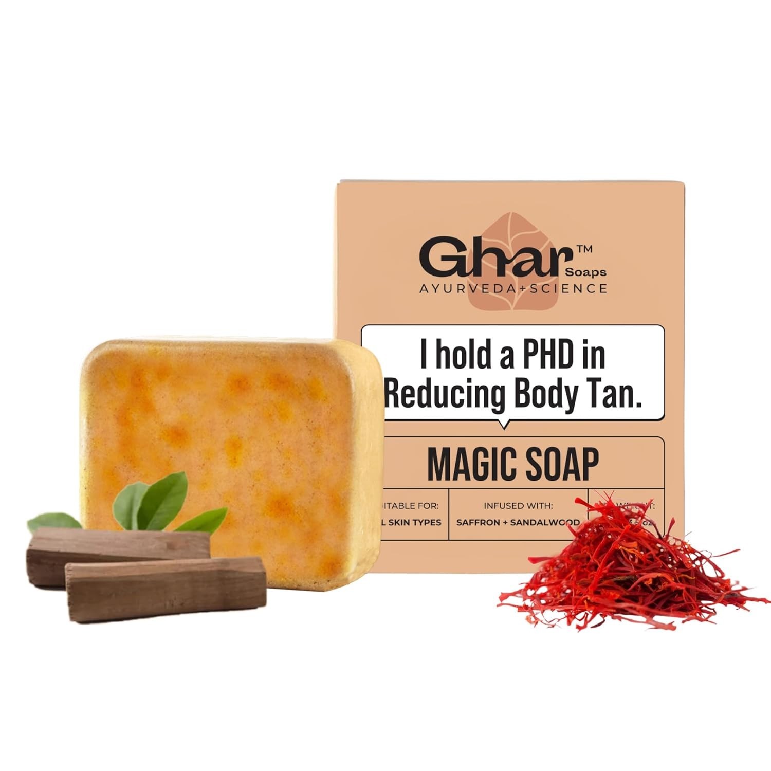 Ghar Ayurvedic Sandalwood Saffron Handmade Herbal De-Tan Soaps For Glowing Skin.