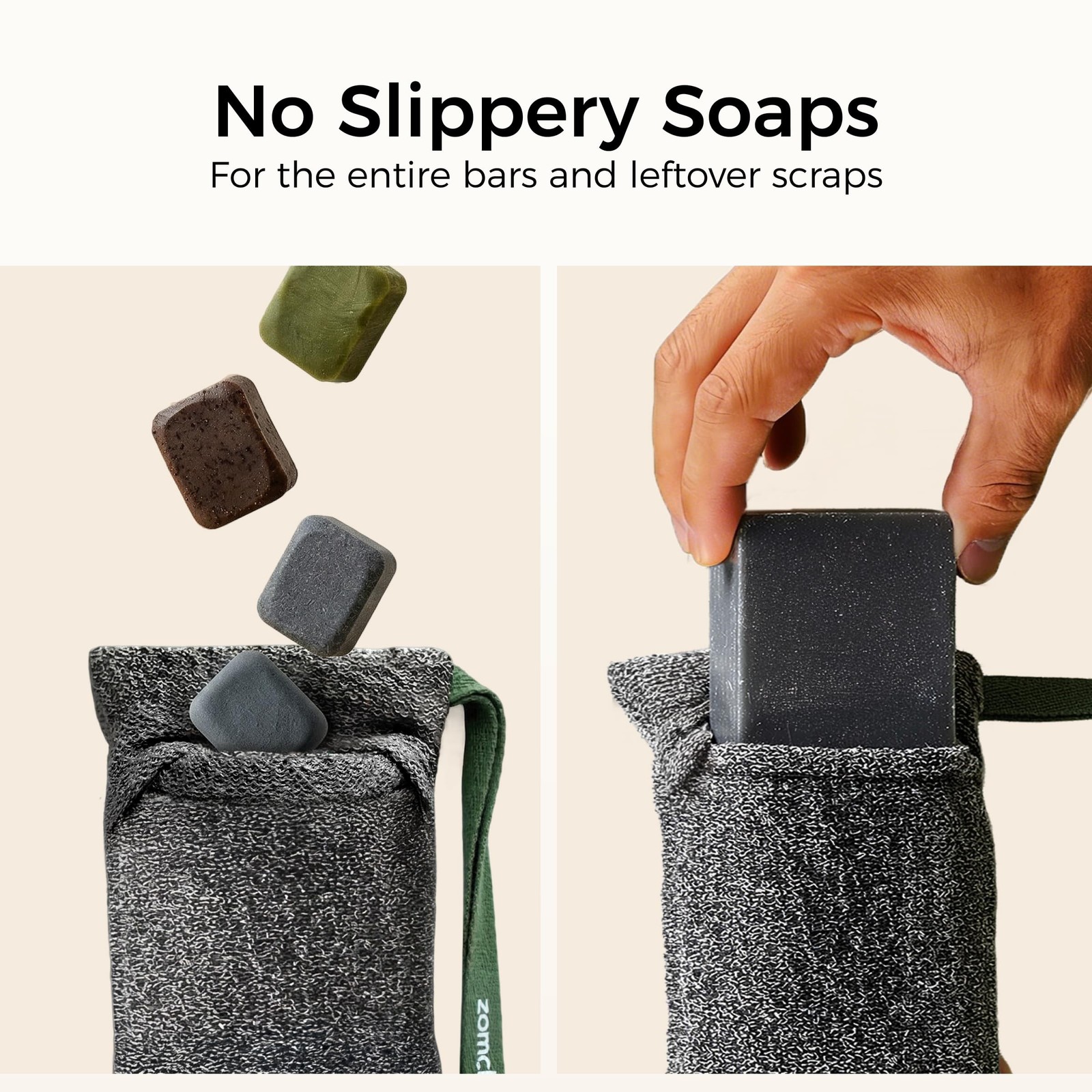 ZOMCHI Exfoliating Soap Bags, 3-Pack Body Scrubber Savers for Bar Soap, Desig…