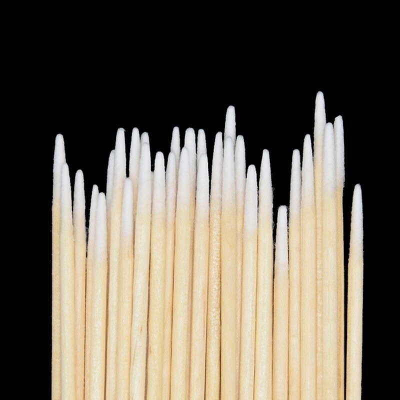 1*100PCS Cotton Swabs Pointed Swab Applicator Q-tips Wooden Sticks Applicator