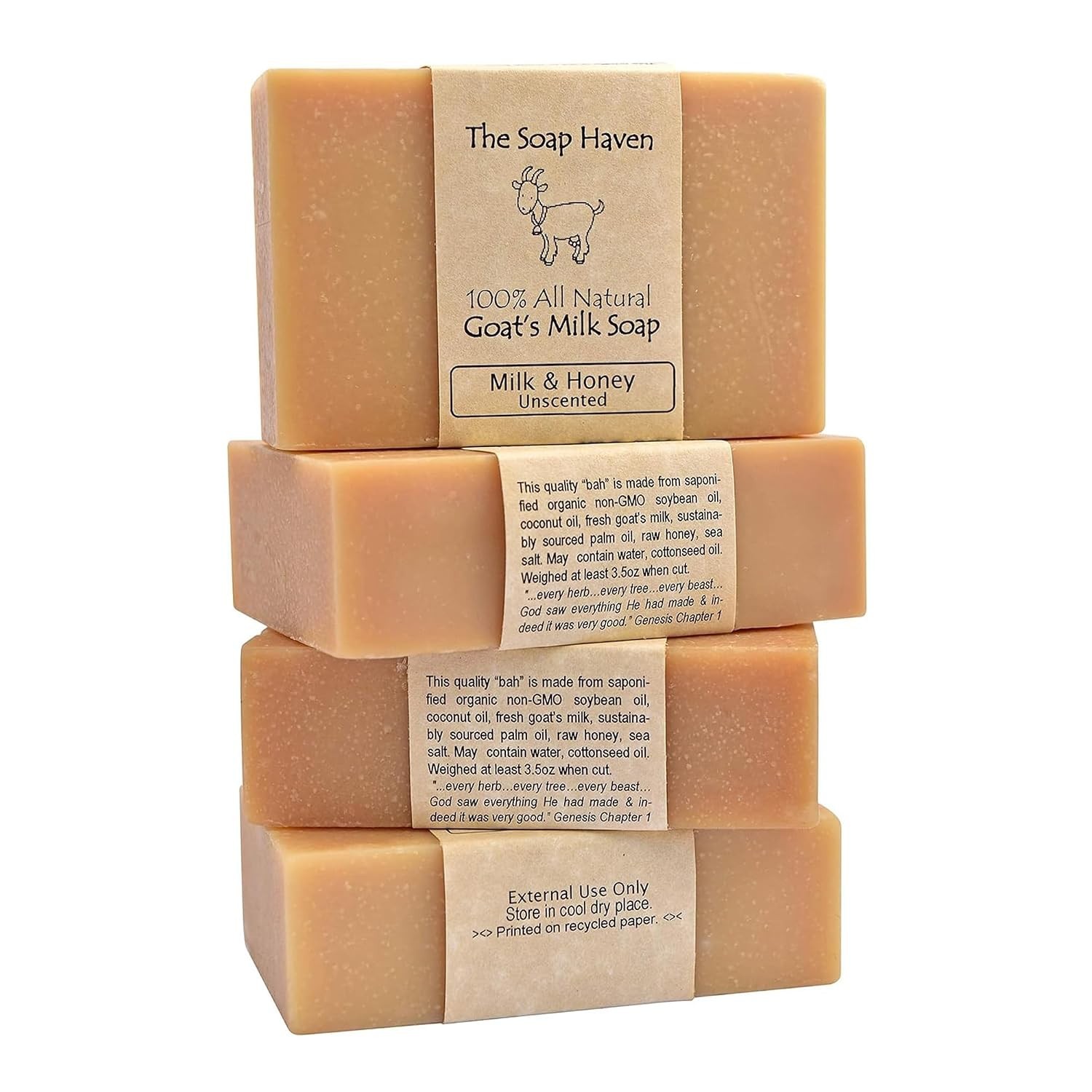 4 Goat Milk Soap Bars with Honey – Hand. All Natural Soap, Unscented, Fragran…