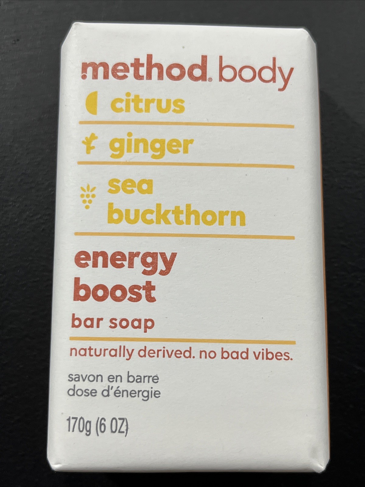 4)METHOD BODY CITRUS GINGER SEA BUCKTHORN ENERGY BOOST BAR SOAP NATURAL INGRED.