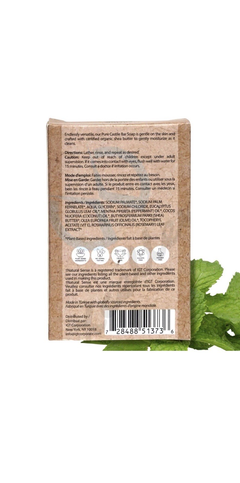 Natural Sense Pure Castile Soap Lavender, Peppermint, Almond Plant Based Soap 3