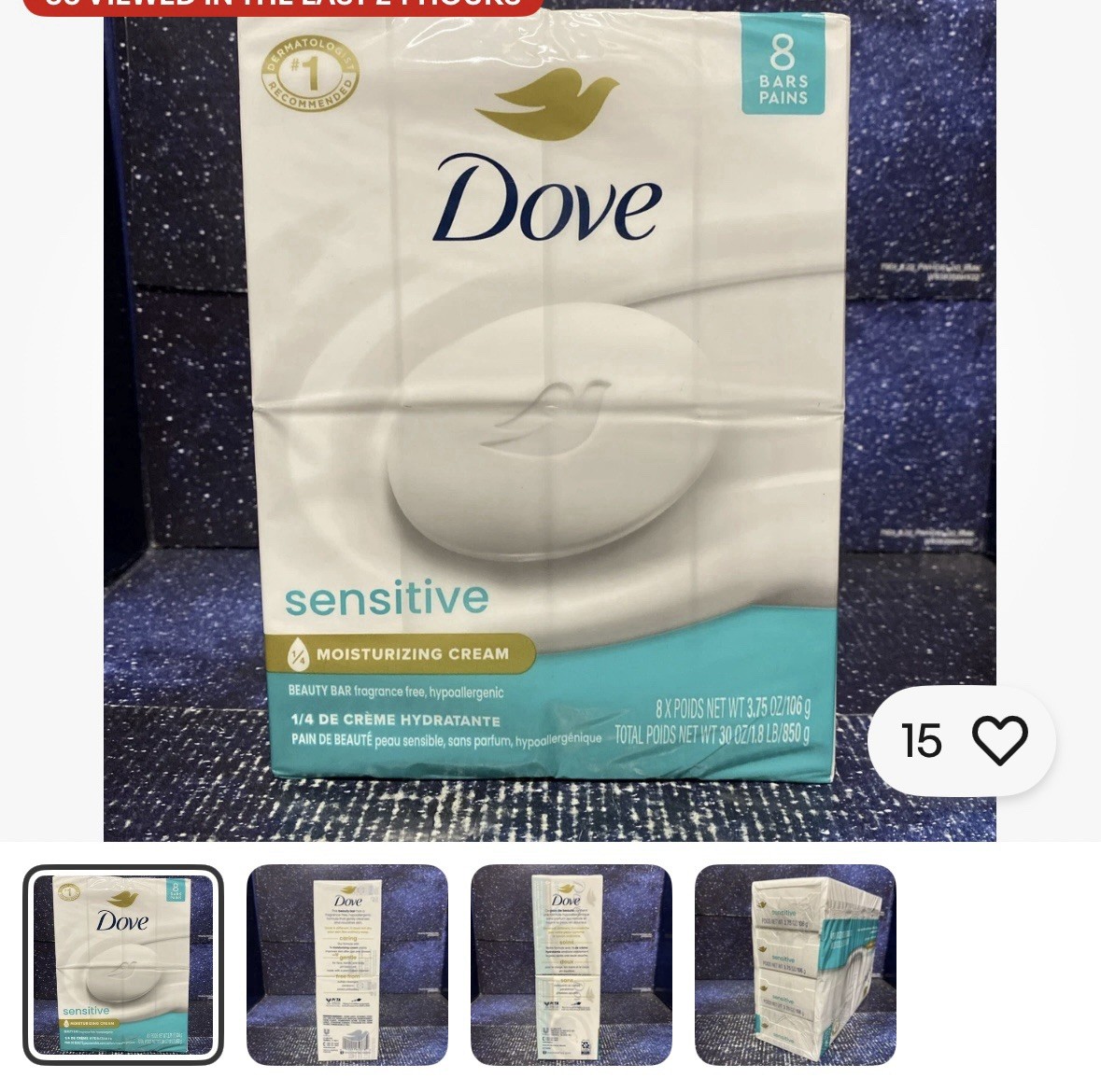 Dove Sensitive Skin Unscented Hypo-Allergenic Beauty Bar – 8pk