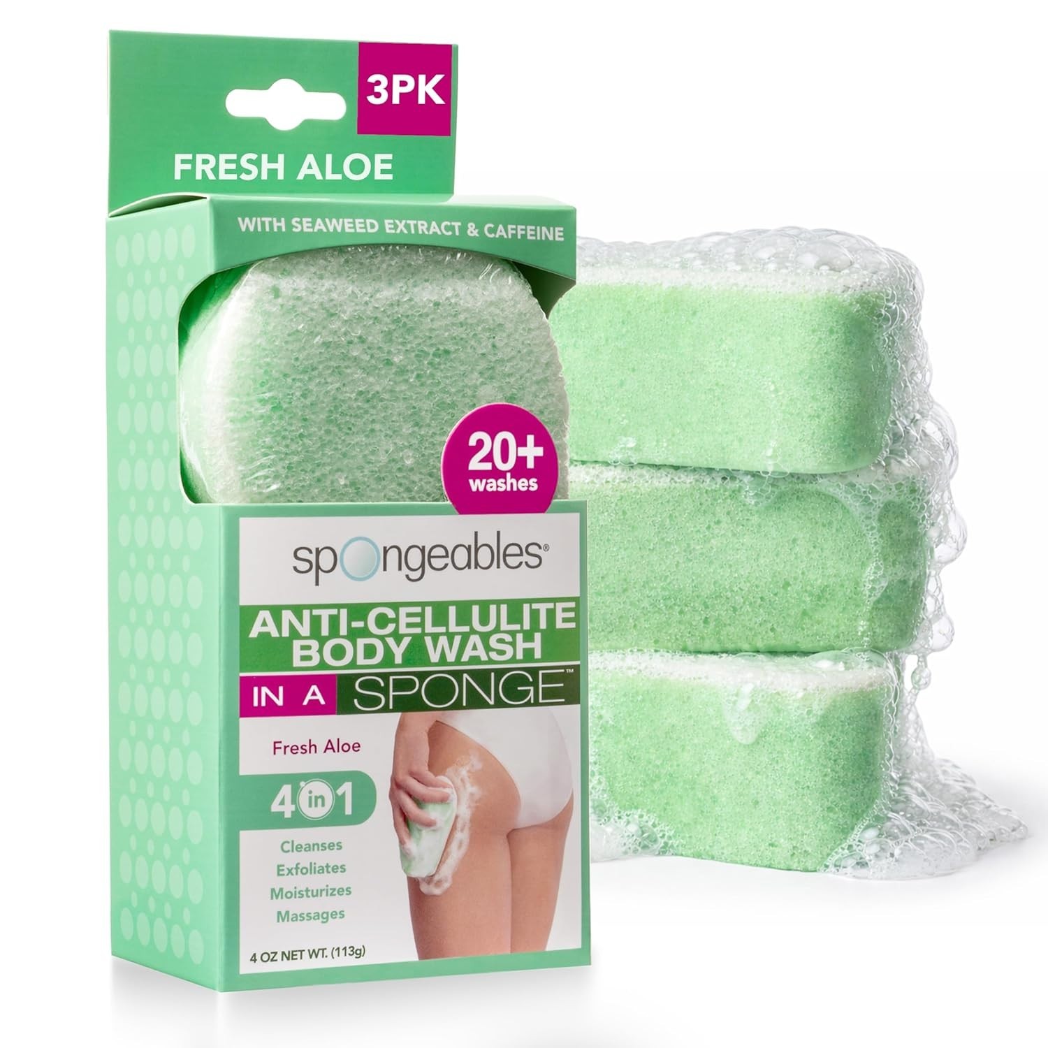 Spongeables Anti Cellulite Body Wash in a 20+ 1 Count (Pack of 3), Aloe