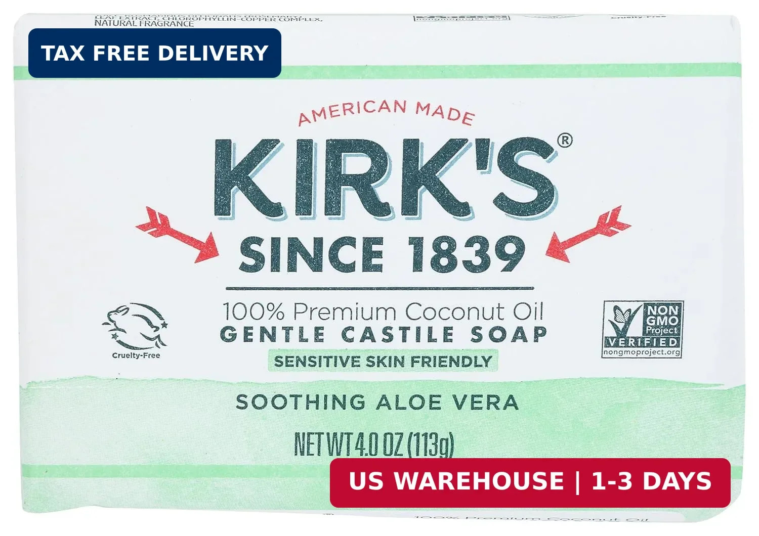 Kirk’s Original Coco Castile Bar Soap Soothing Aloe Vera, 4 Oz
