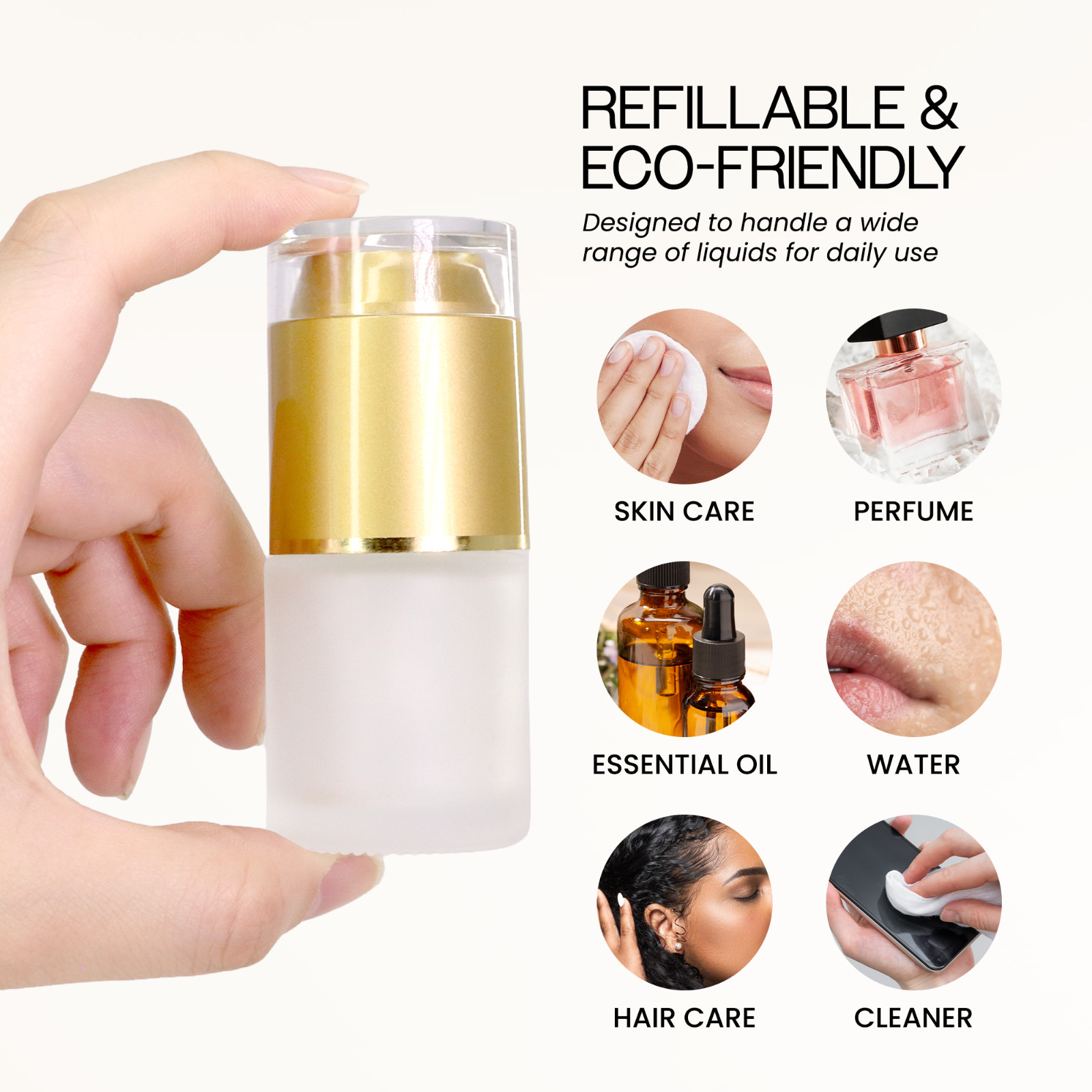344PCS Pana 20ML Refillable Fine Mist Spray Frosted Glass Bottle with Gold Cap
