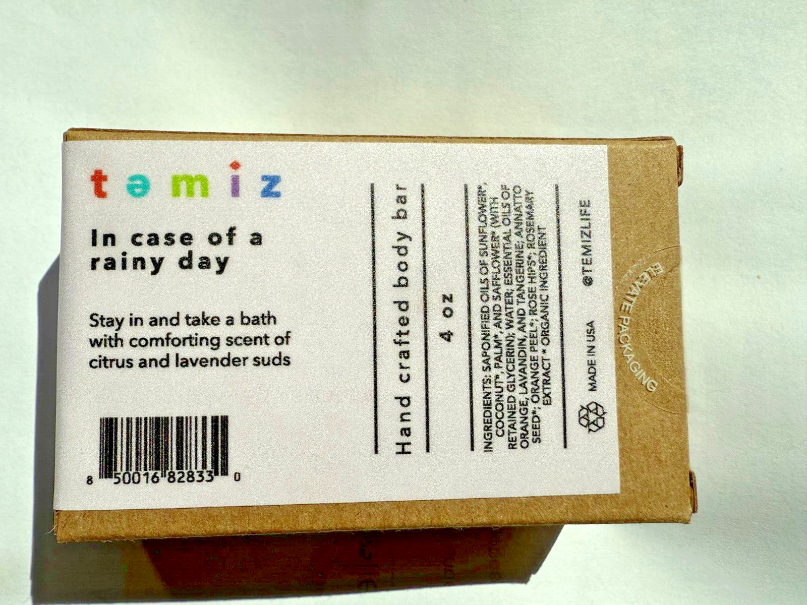 Temiz Hamam Hand Crafted Body Soap Bar Citrus Lavender Bar 4oz.