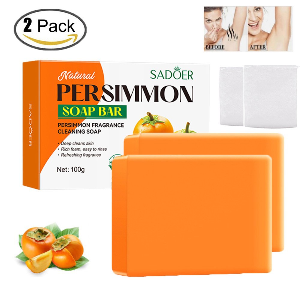 2 PCS Natural Persimmon Soap Bar for Body Odor Control, Organic Body Wash Soap