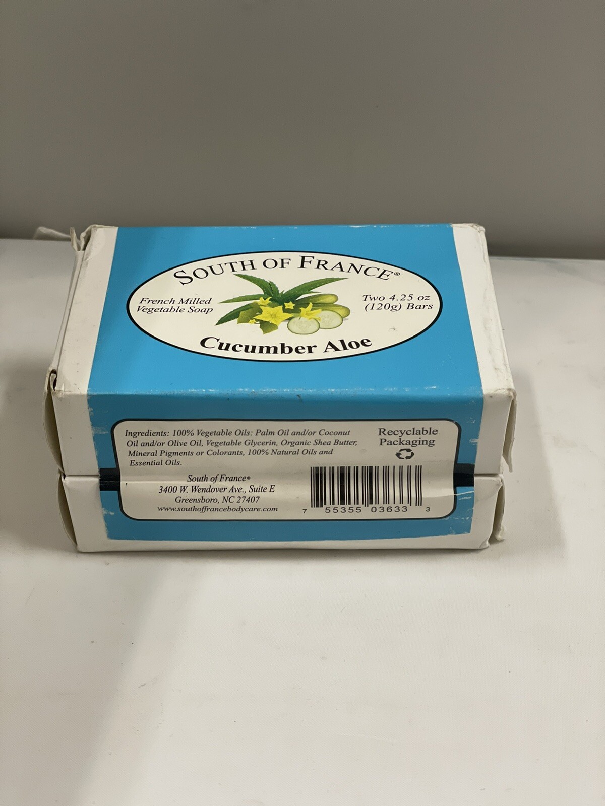 2 Pc. South Of France Cucumber Aloe French Milled Vegetable Soap 4.25 oz. ea.