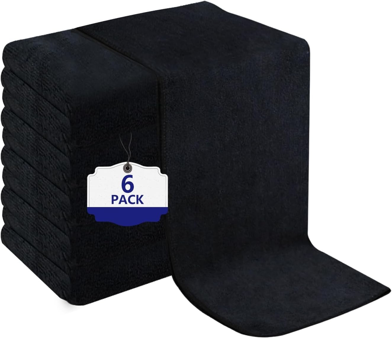6 Pack Black Salon Towels, Super Soft and Absorbent Large, – 6