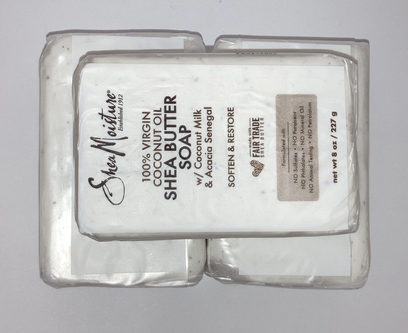 3X Shea Moisture 100% Virgin Coconut Oil W/ Coconut Milk Acacia Senegal Bar Soap