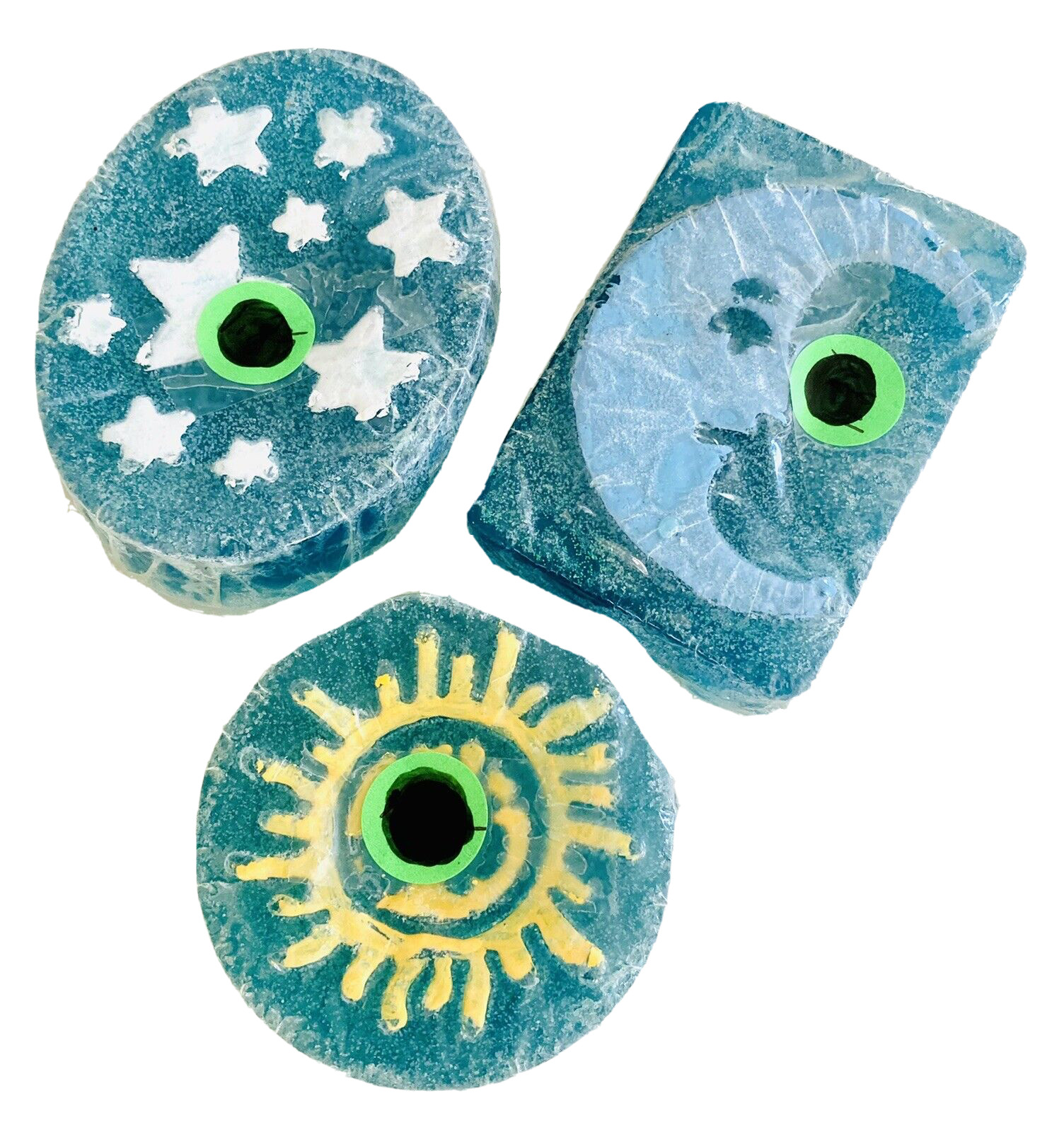 3 Hippie Soap Bars Astrology Body Wash Gift Moon Star Sun Yoga Celestial Zen Art