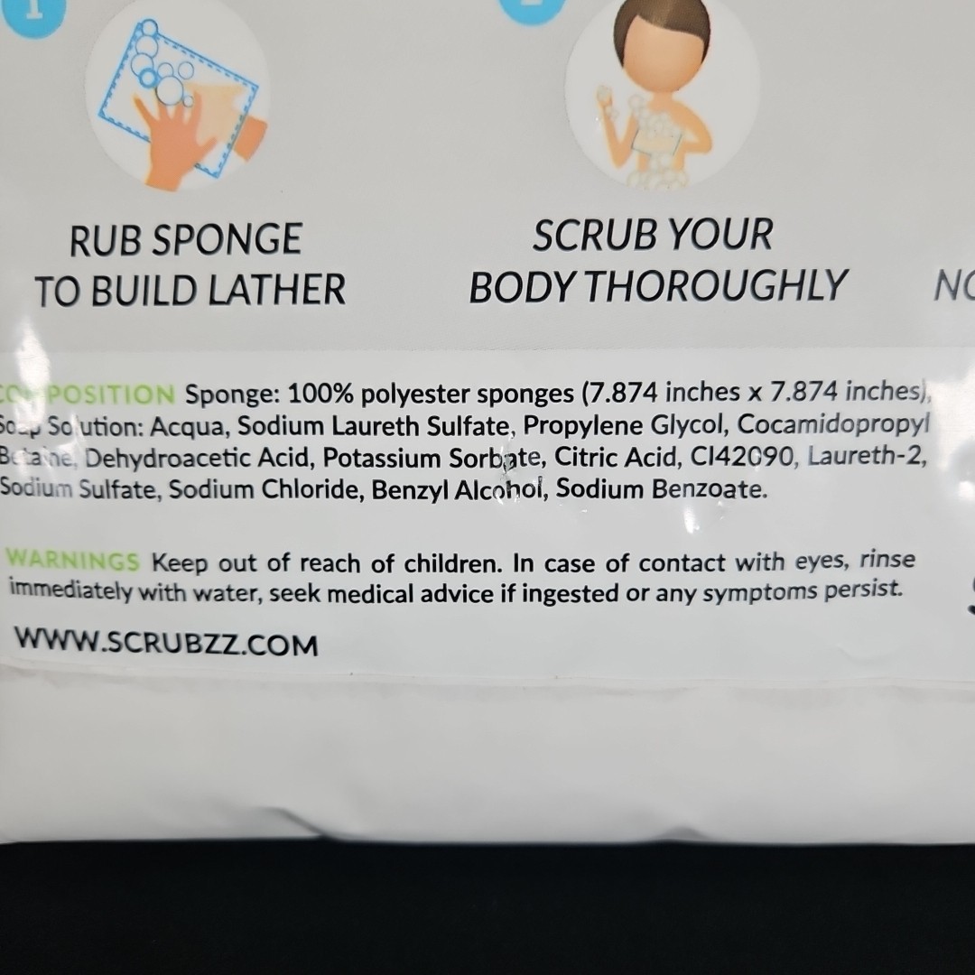 Scrubzz Rinse Free Bath Sponges Unscented 25 Pc Rinse Free Gym Camping Travel