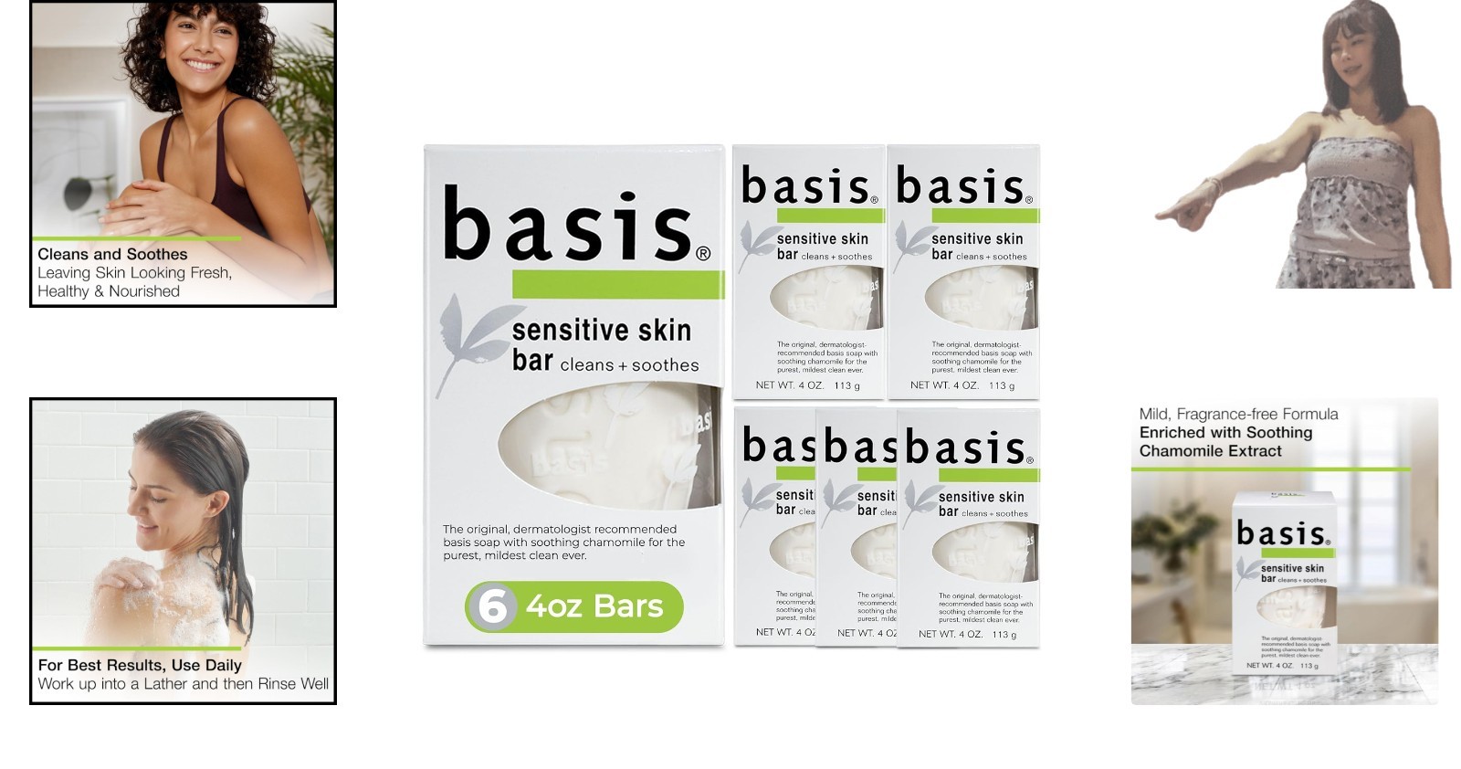 6-Pack Unscented Bar Soap for Sensitive Skin – Soothing Chamomile & Aloe Vera