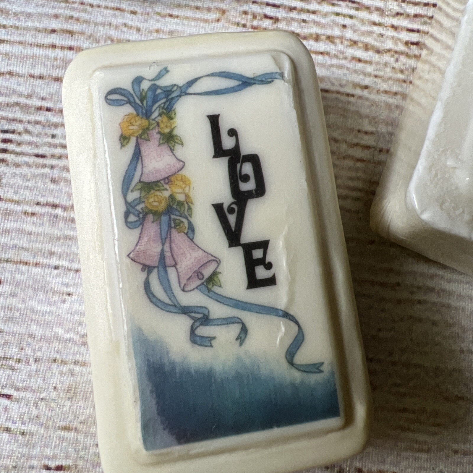 Vtg Lot 5 Fancy Soaps Blue Flowers Bunny Rabbit Bells Love 2” 1.5”