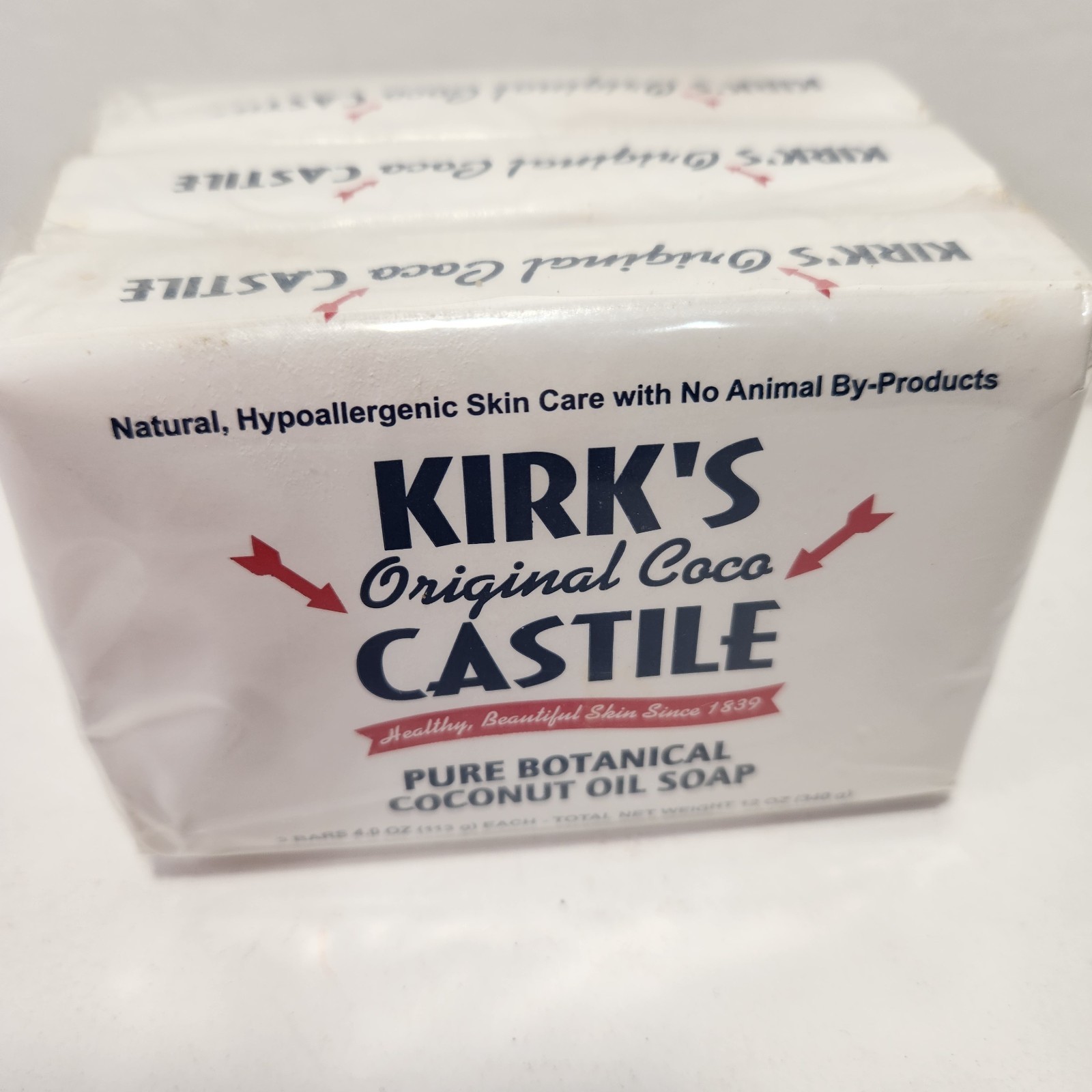 KIRK’S Original Coco Castile Botanical Coconut Oil Bar Soap 4 Oz 3 Pack NOS