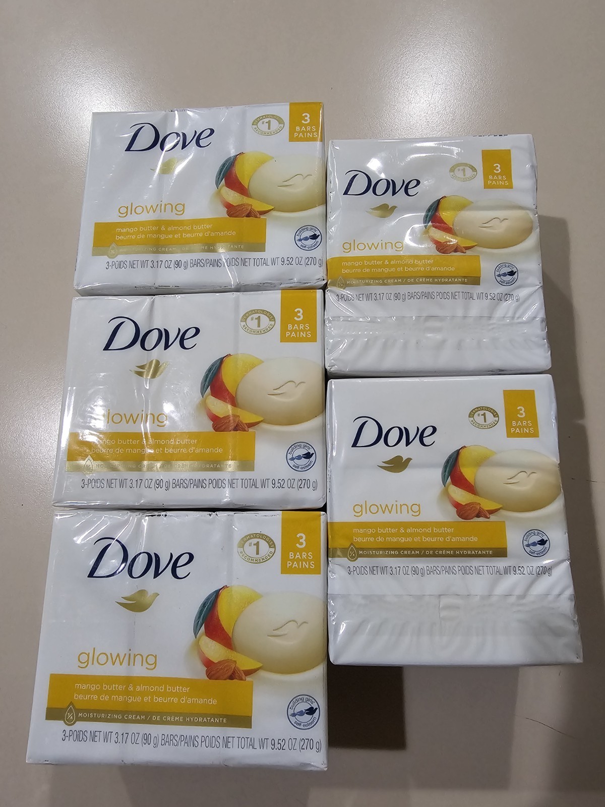 Dove Glowing Mango Almond Butter 15 Bars Soap Lot 5 Packs 3.17 Oz Each Pack