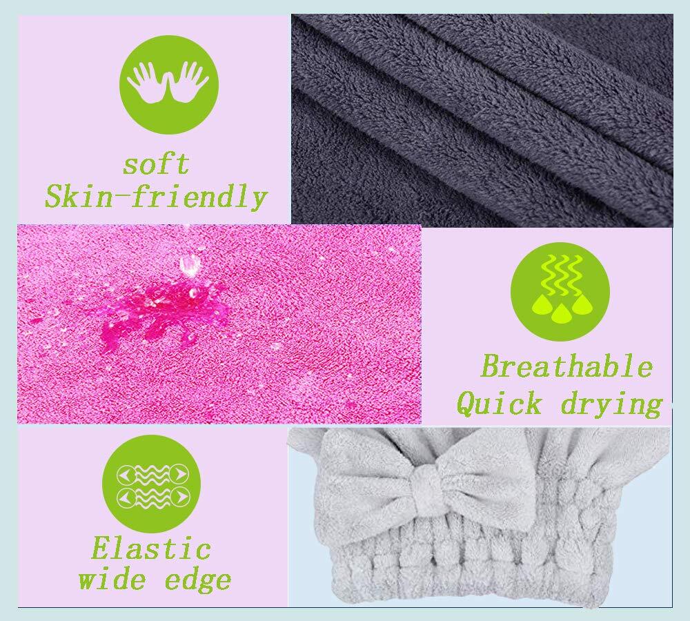 Microfiber Hair Drying Towels Head wrap with Bow-knot 1darkgrey+rose Red