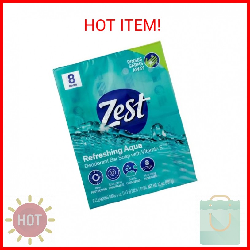 Zest 8-Bar Bath Size Soap, Aqua, 4 Ounce per bar, 8 bars, 32 Ounce