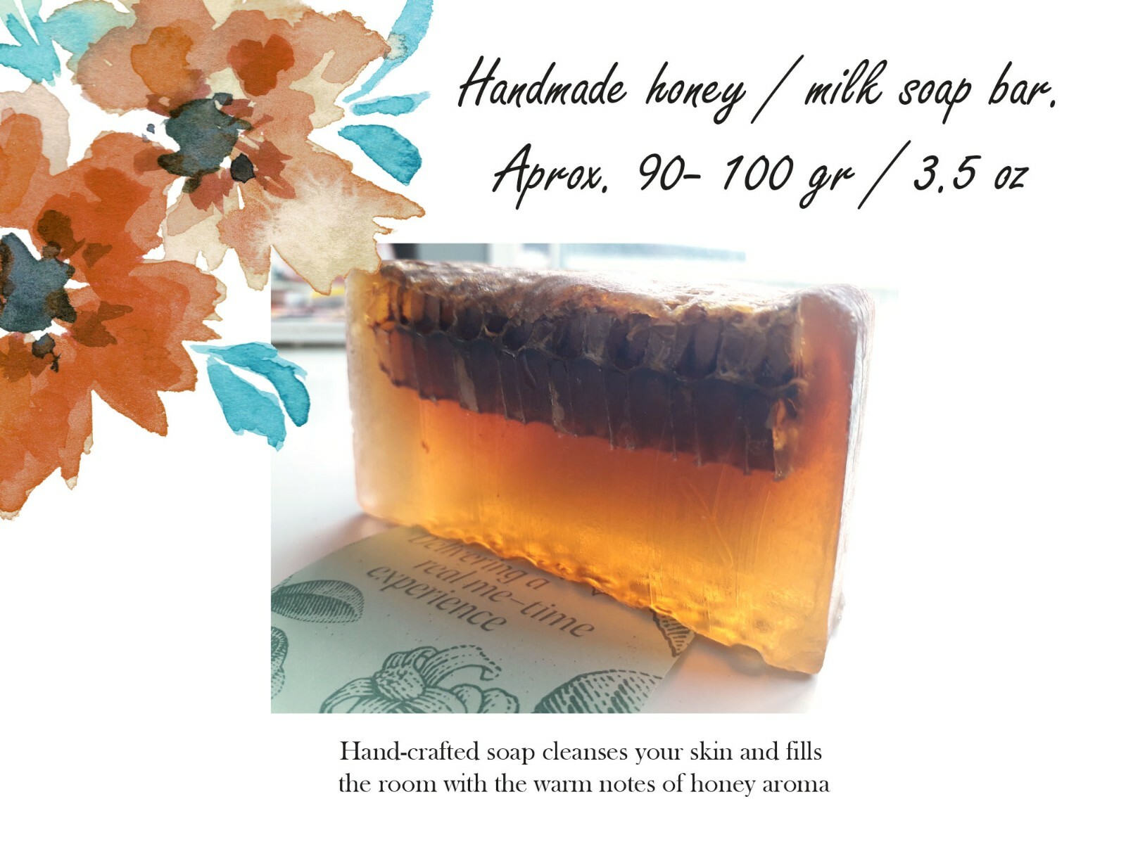 100 gr Handmade Honey Milk Soap Bar with Natural Hexagonal Honeycomb Cells