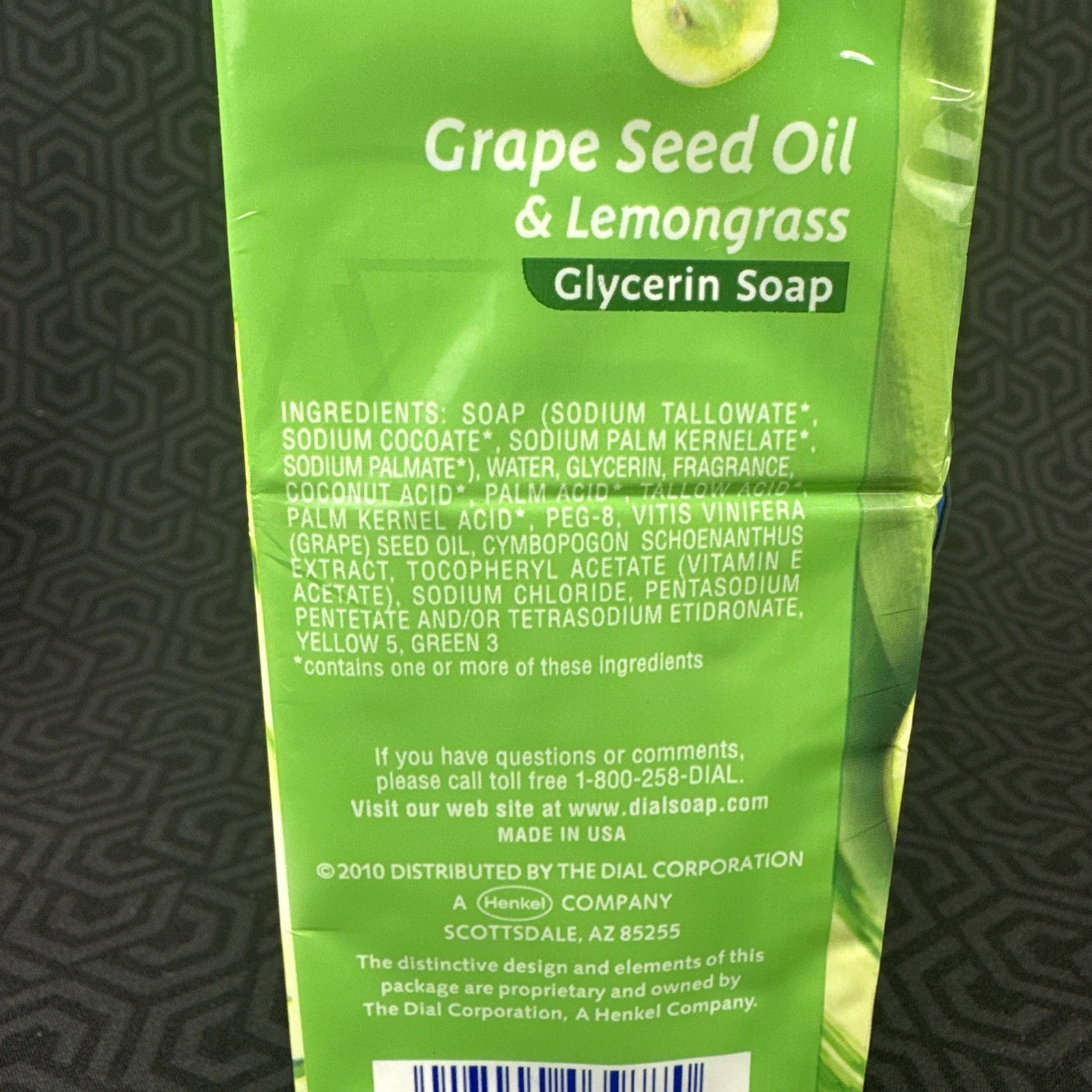 Dial Grape Seed Oil & Lemongrass Glycerin Bar Soap 8 Pack of 4oz Bars New Sealed