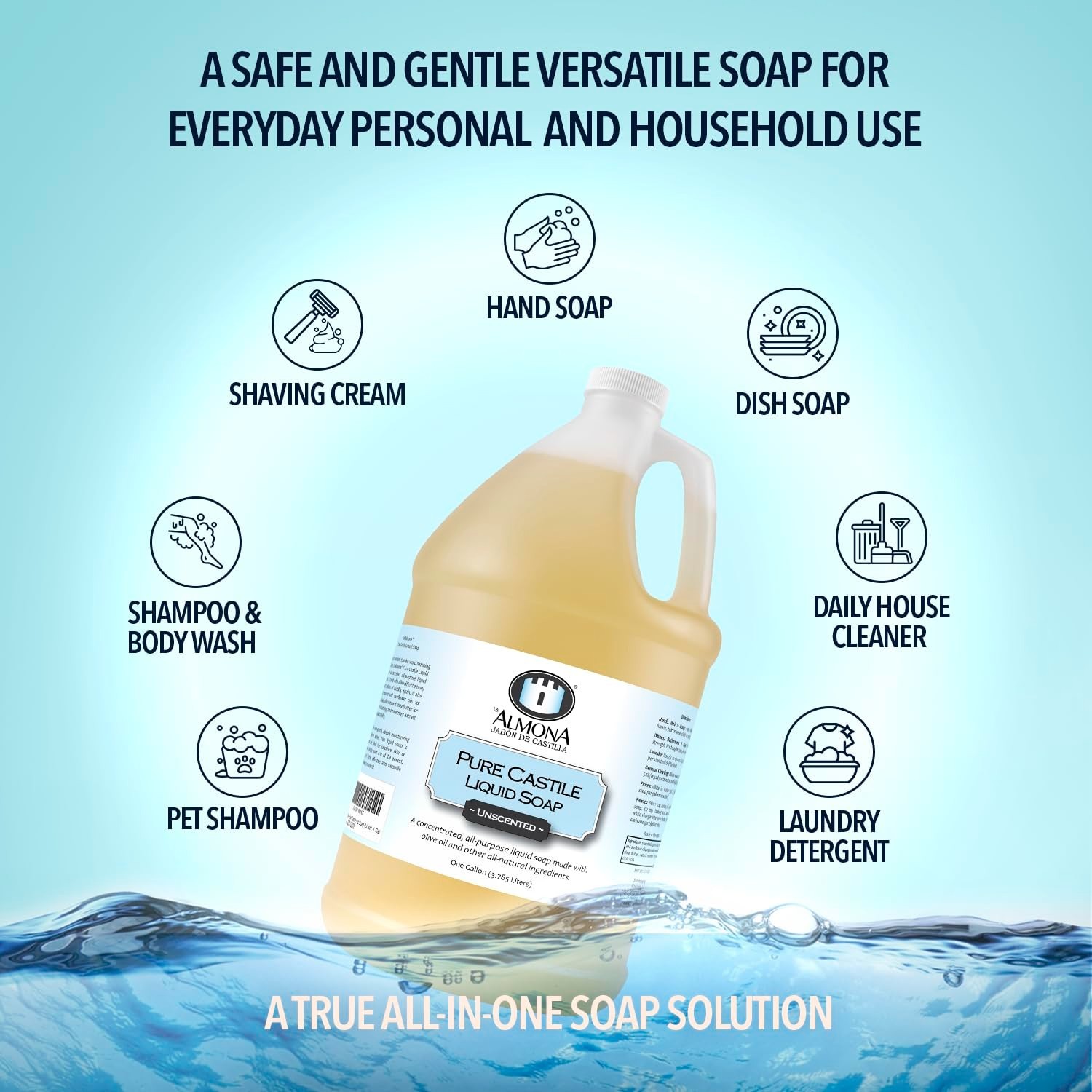 1 Gallon Pure Castile Soap – Natural, Unscented & Eco-Friendly Cleaning Solution
