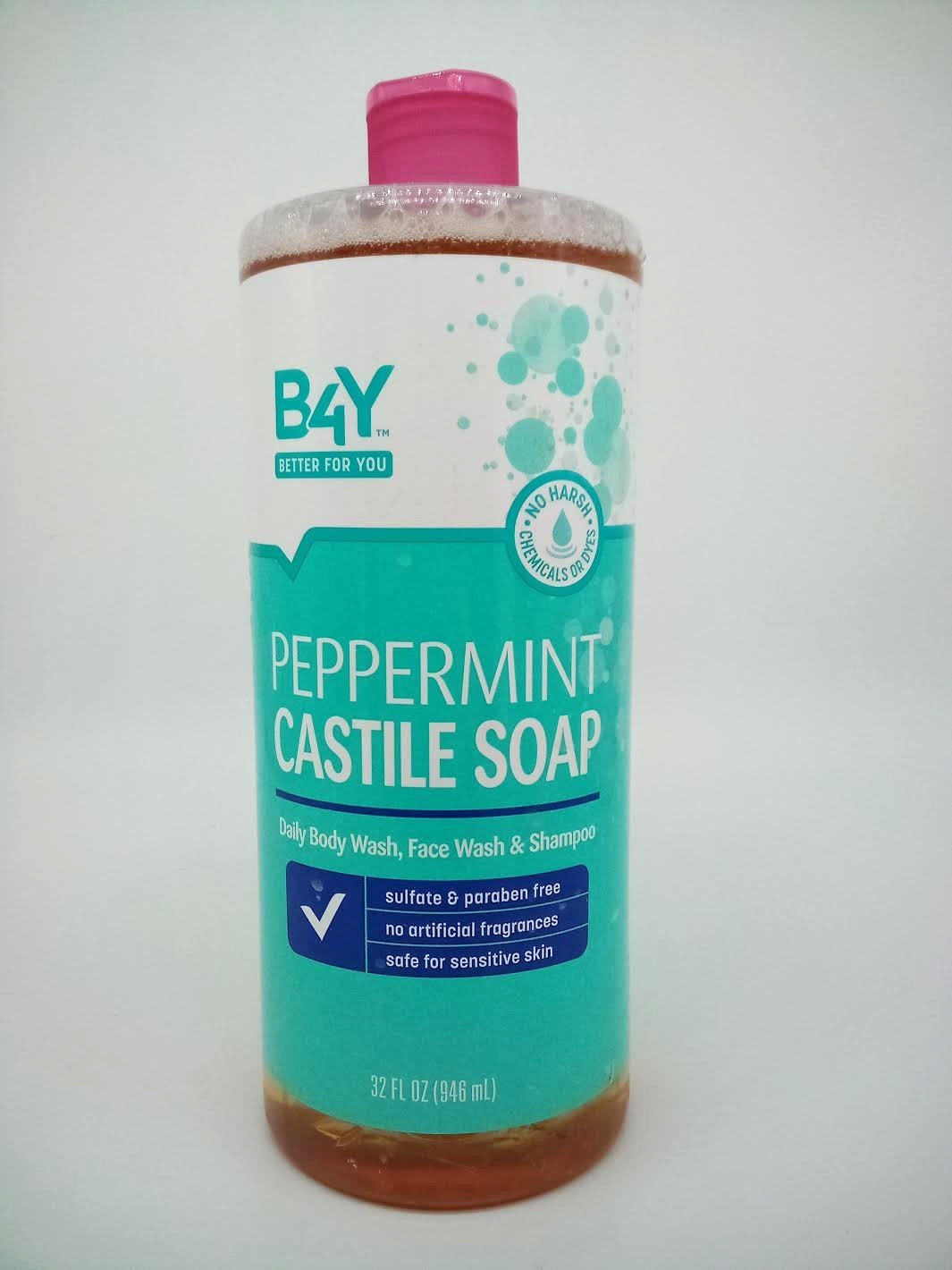 B4Y Better For You Peppeermint Castile Soap 32oz NEW