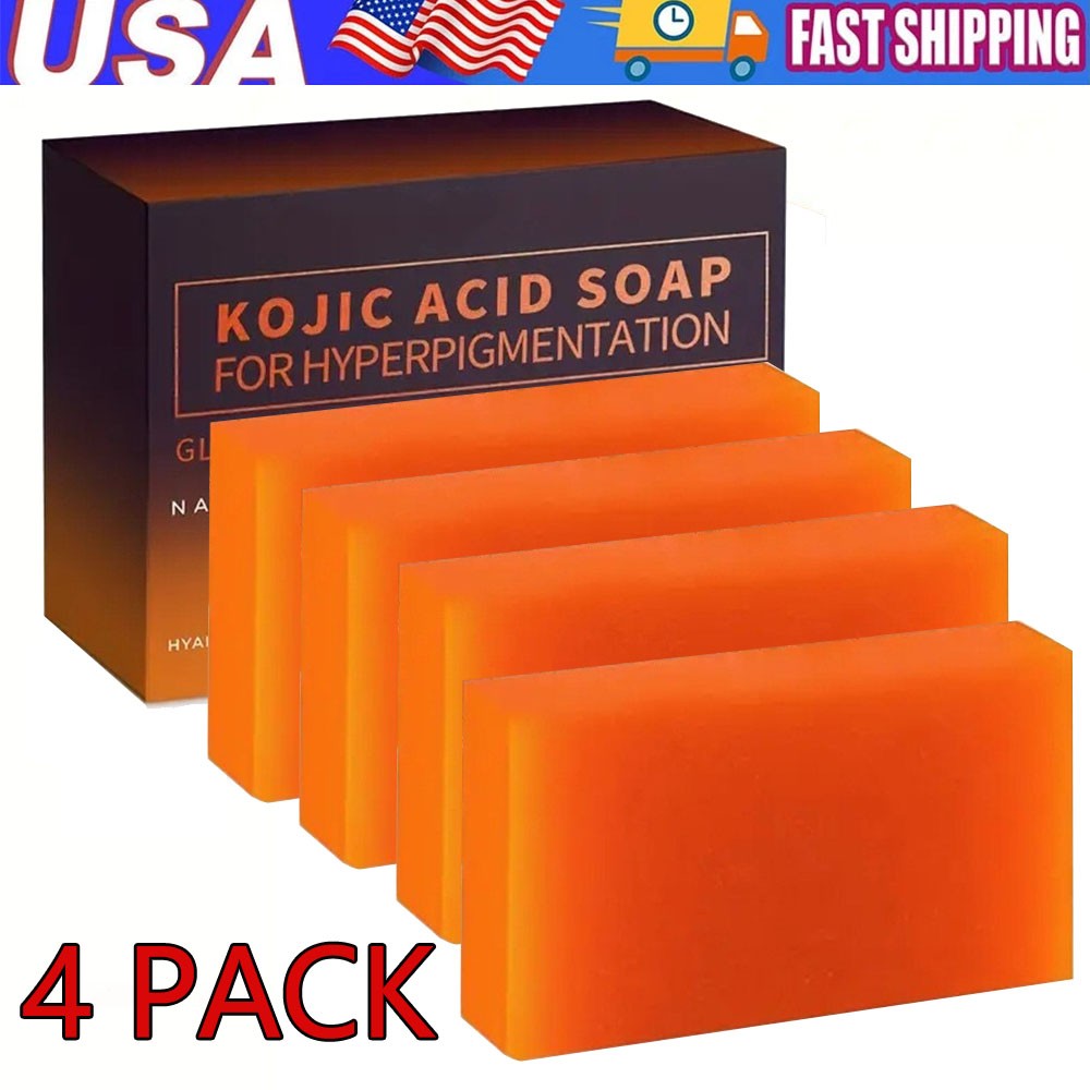 4 Pack Kojic Acid Dark Spot Remover Soap Bars with Vitamin C, Retinol, Collagen