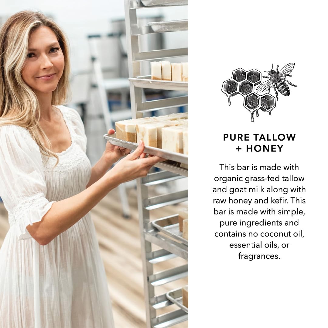 Pure Tallow + Honey Soap Bar – Fragrance Free – Handmade – Sensitive Skin – T…