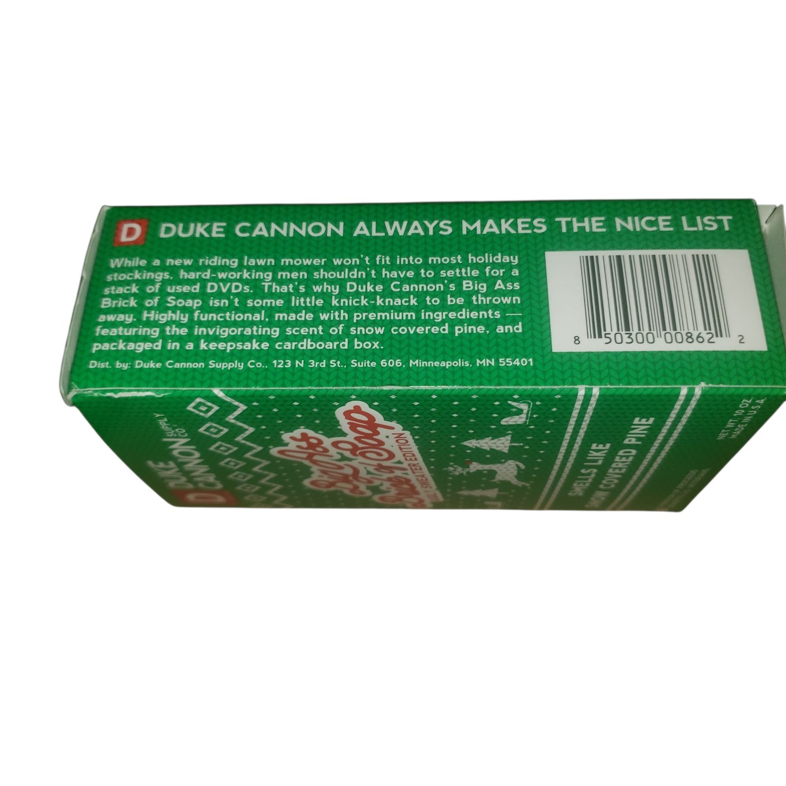 DUKE CANNON Big Ass Brick of Soap Ugly Sweater Edition 10 oz Snow Covered Pine