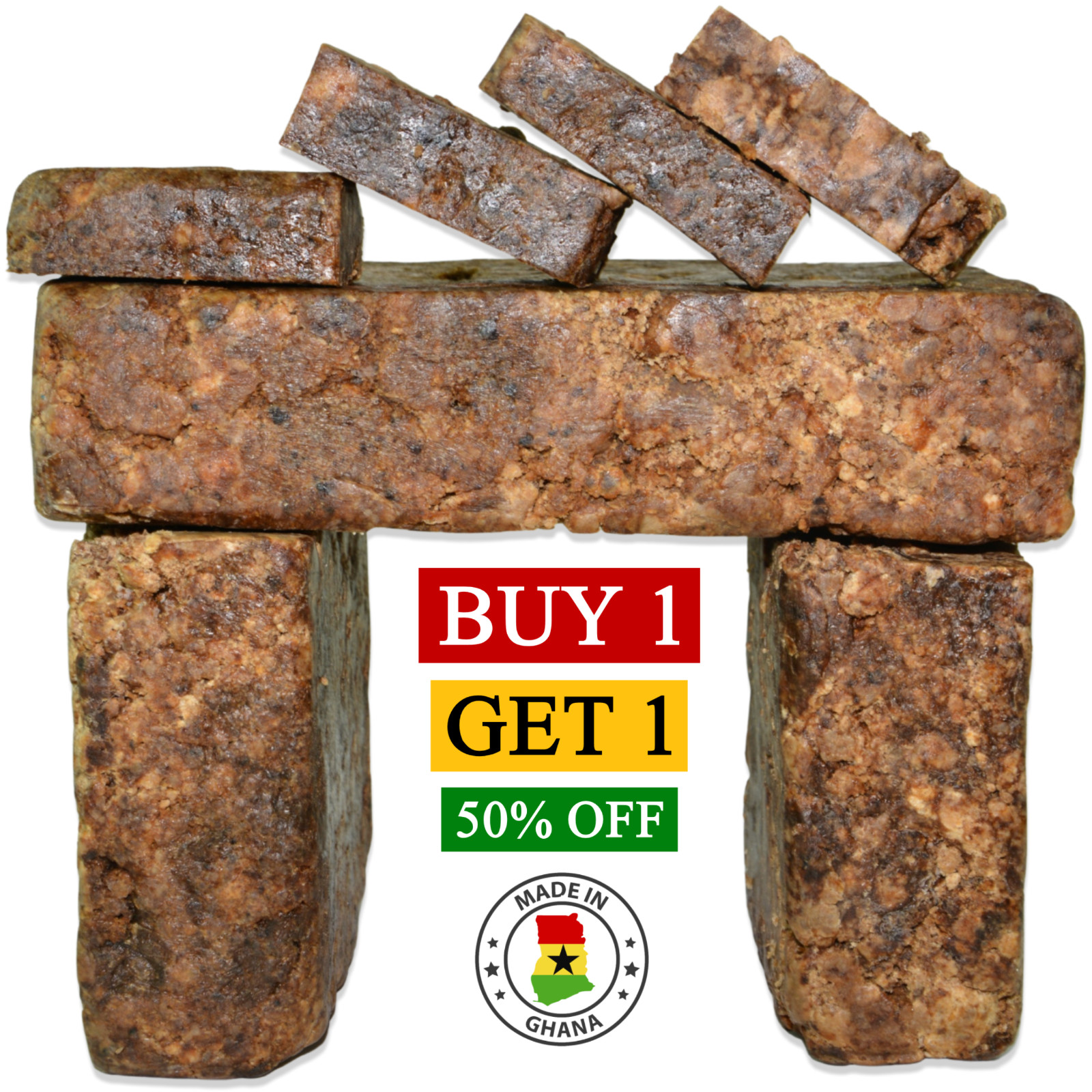 African Black Soap Raw Bar 2 lbs. Bulk 100% Pure Natural Organic From Ghana