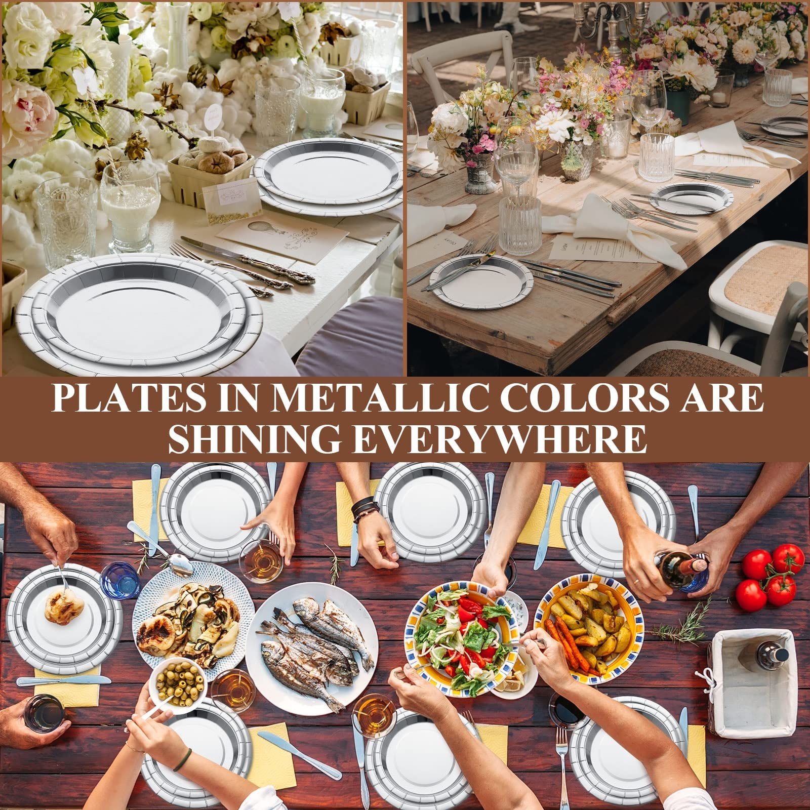 Colarr 120 Pack Metallic Silver Paper Plates 7 Inch and 9 Inch Disposable Pla…