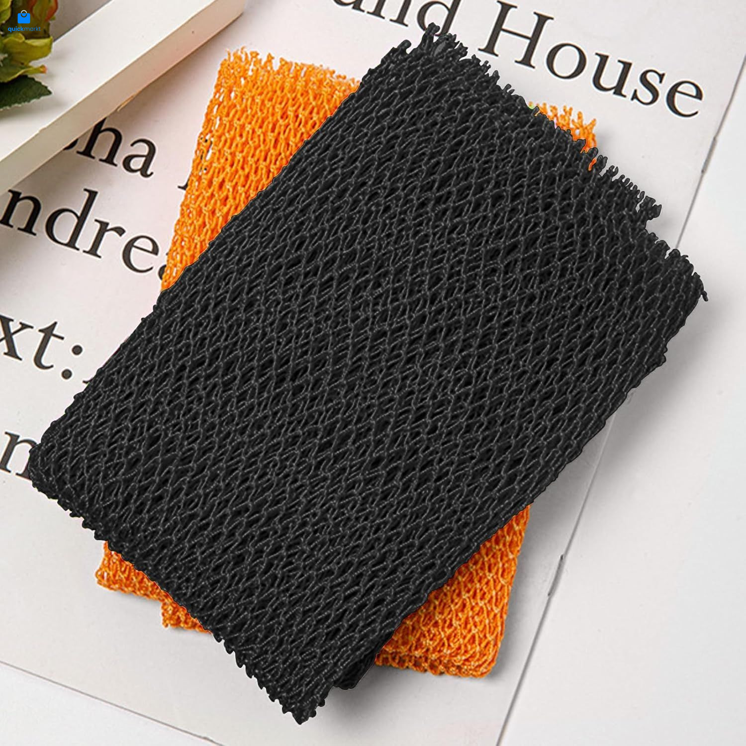 2 Pieces Authentic African Net Sponge, Long Nylon Exfoliating Black, Orange