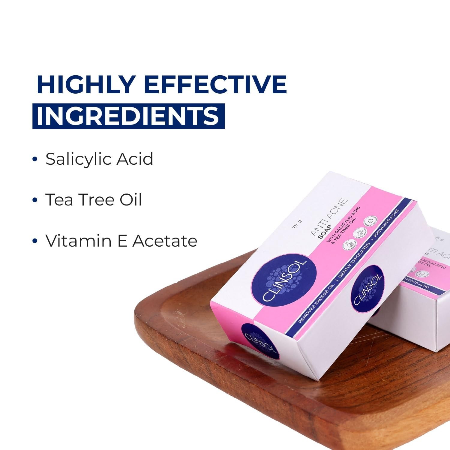 Leeford Clinsol Anti-Acne Soap 75g (Pack of 3) | Enriched with Tea Tree Oil