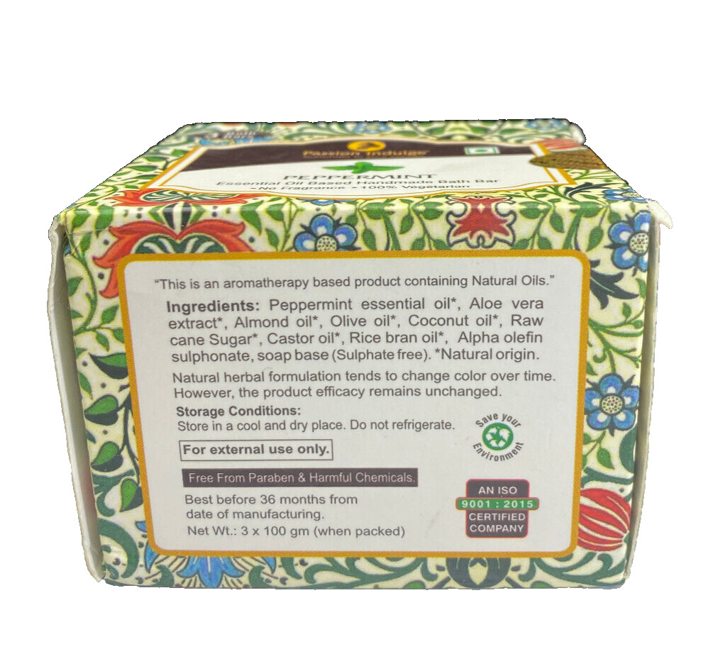 Passion Indulge Peppermint Handmade Bath Bar Pack of 3*100g NIB