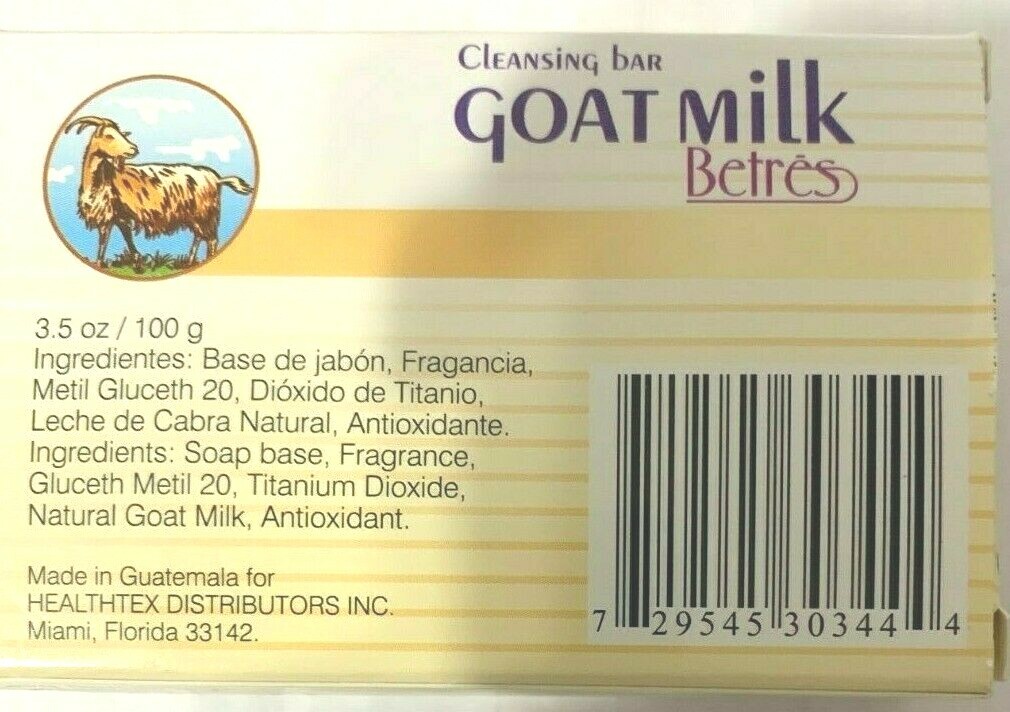 Betres Goat Milk Cleansing Bar Soap/Jabon Leche de Cabra,(3-Pack)3.5 oz.