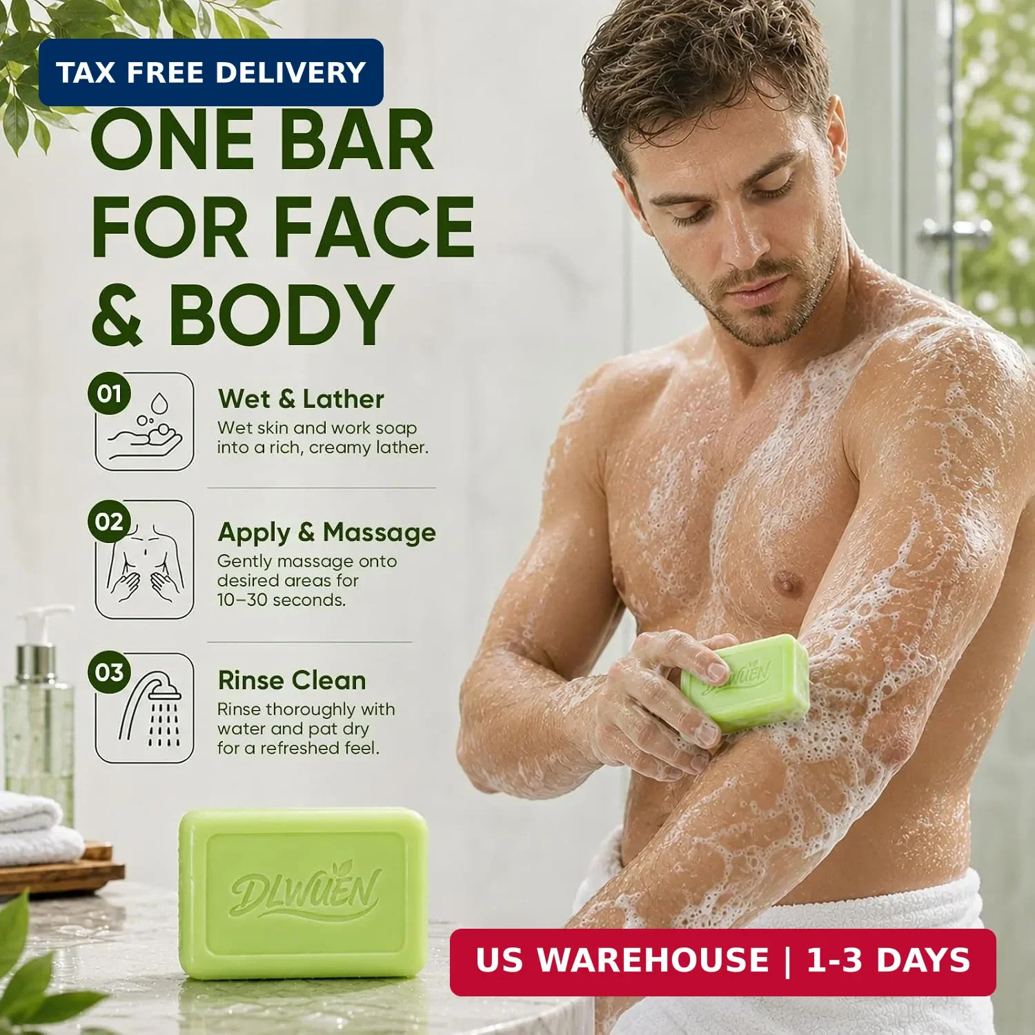 Tea Tree Soap Bar 3 Pack, Antifungal Tea Tree Oil Soap for Face & Body | Deep Cl
