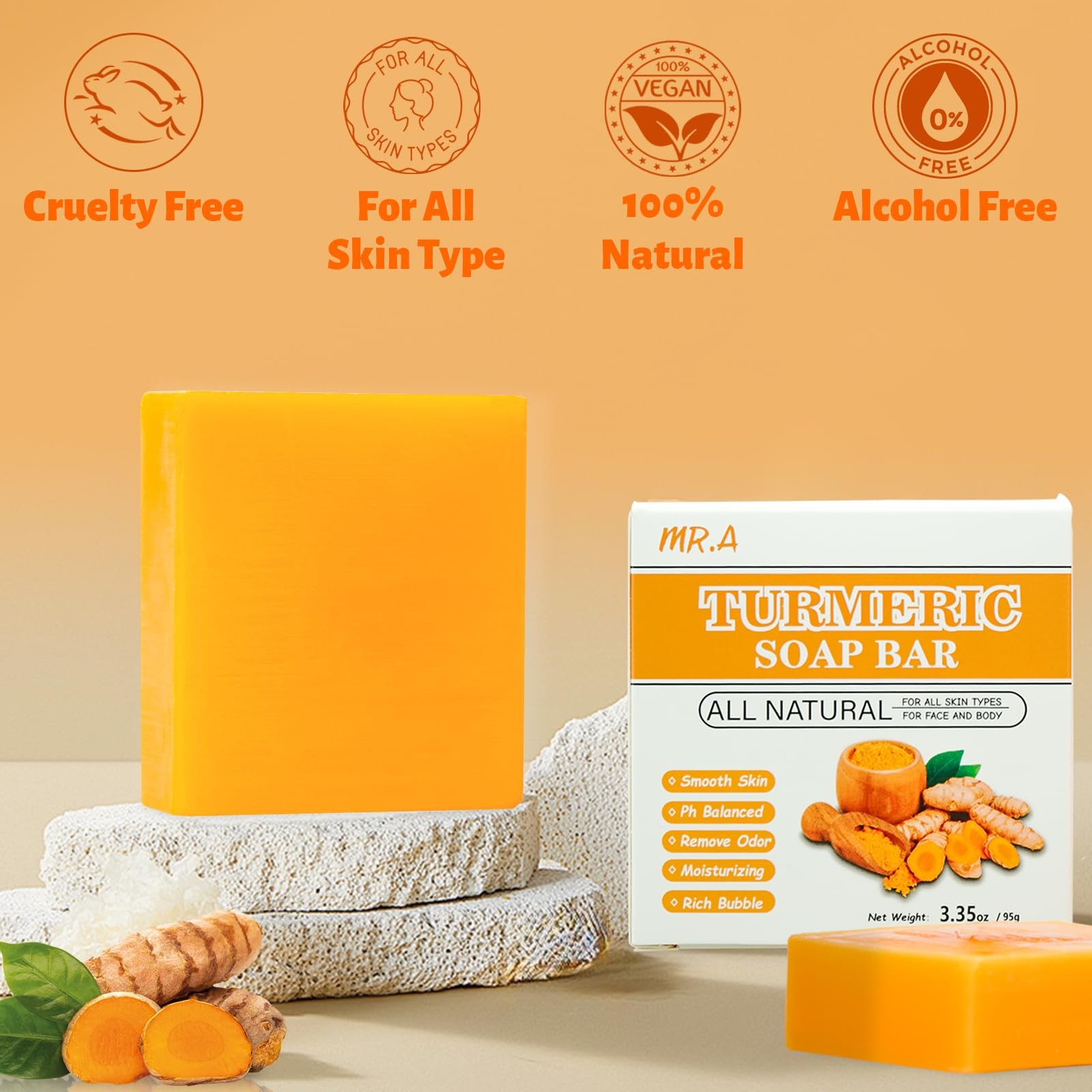 MR.A 3Packs Turmeric Soap Bar, Organic 3.33 Ounce (Pack of 3), TURMERIC