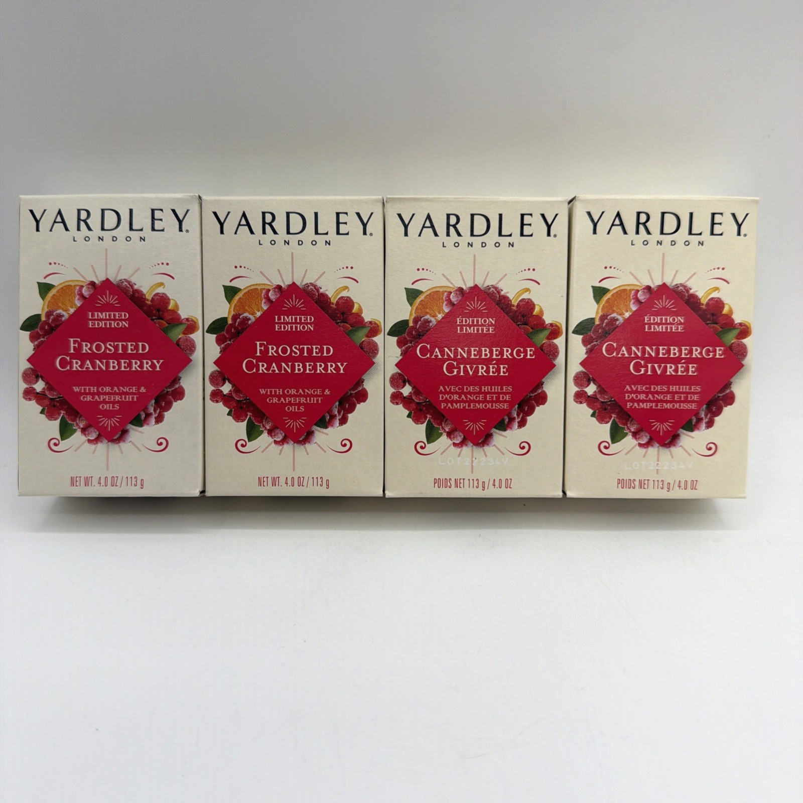 Yardley Limited Edition Frosted Cranberry Bar Soap 4oz 4 Pack