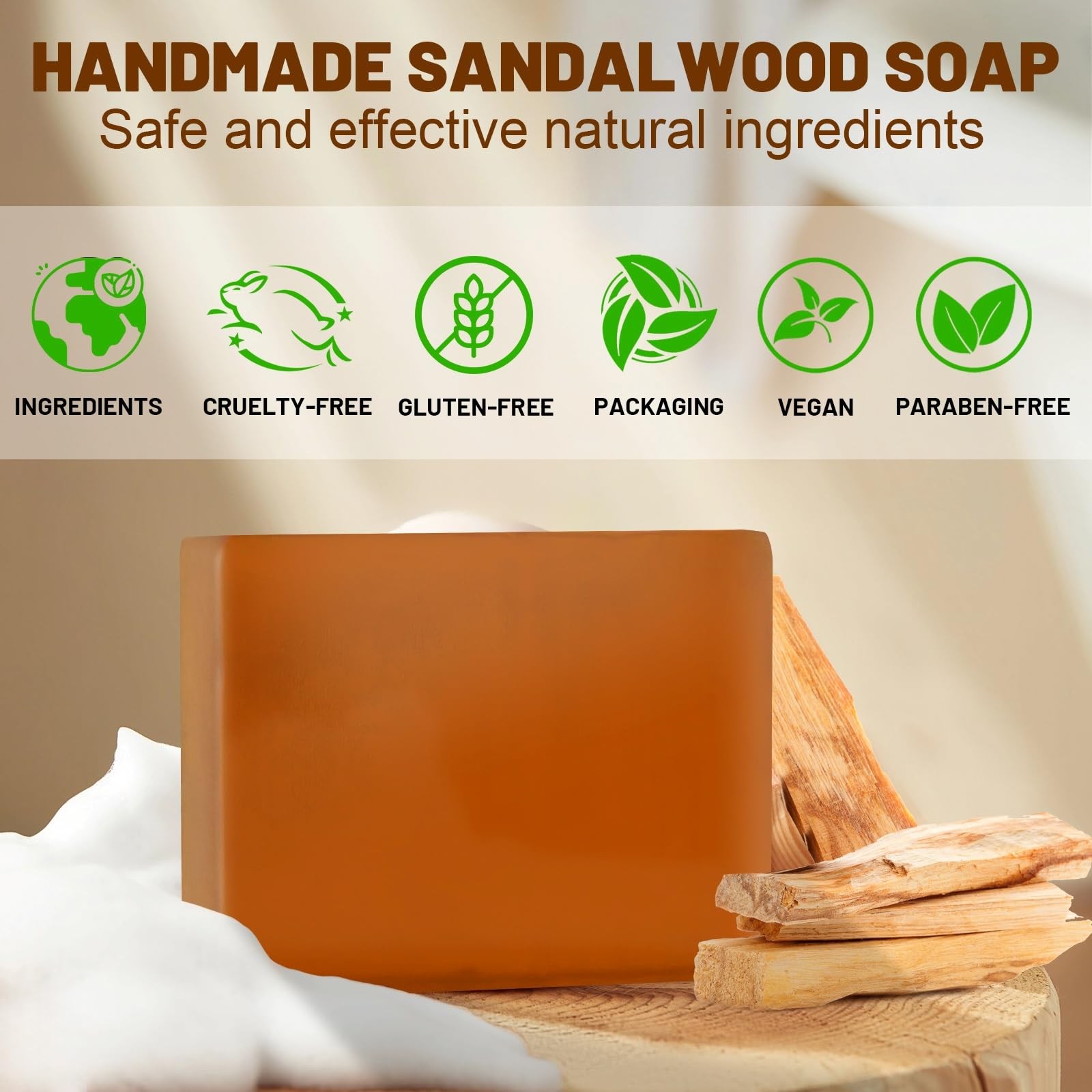 3 PCS Sandalwood Soap, Natural Exfoliating 4in1 Hair, 3.53 Ounce (Pack of 3)
