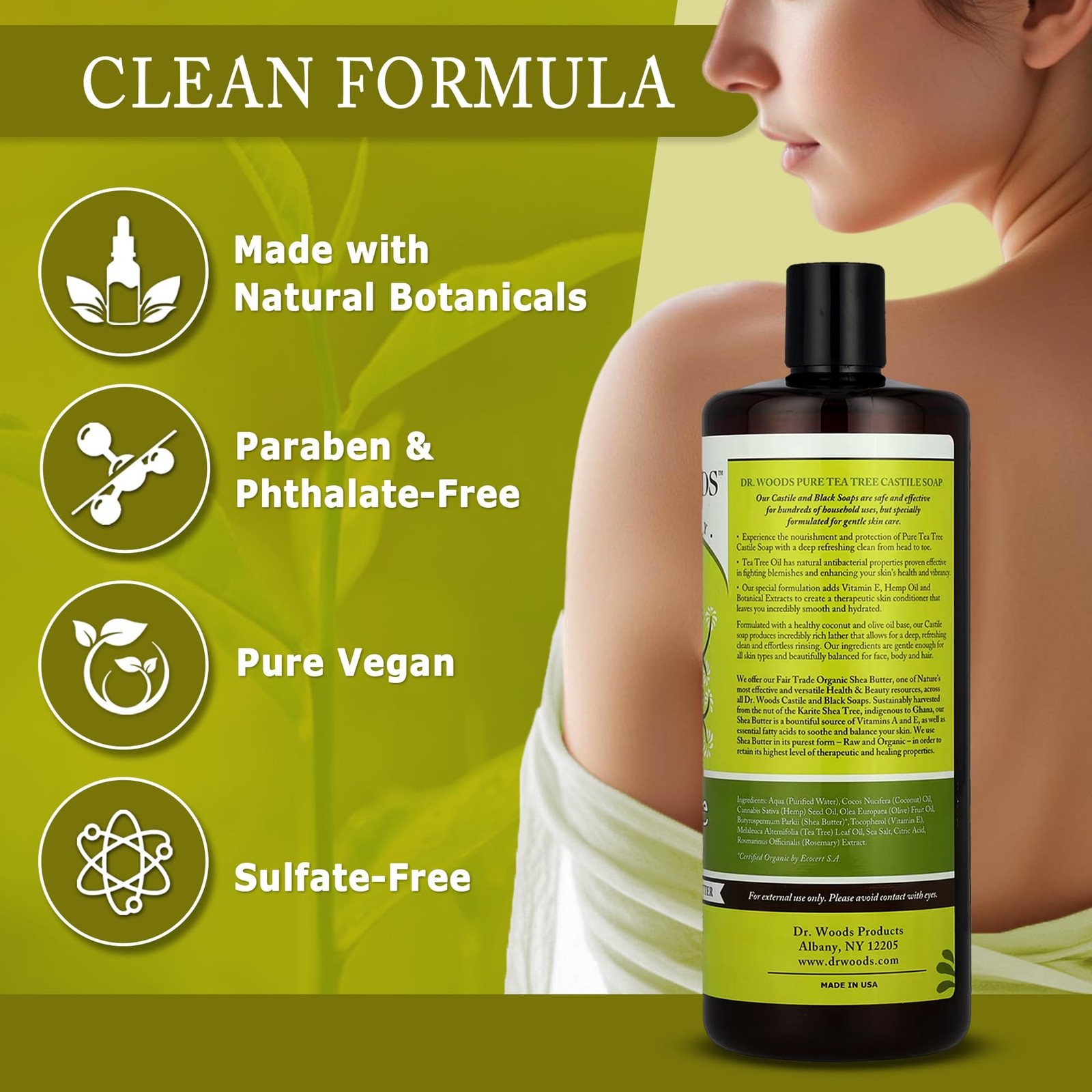 Dr. Woods Pure Tea Tree Liquid Castile Soap with Organic Shea Butter, 32 Ounc…
