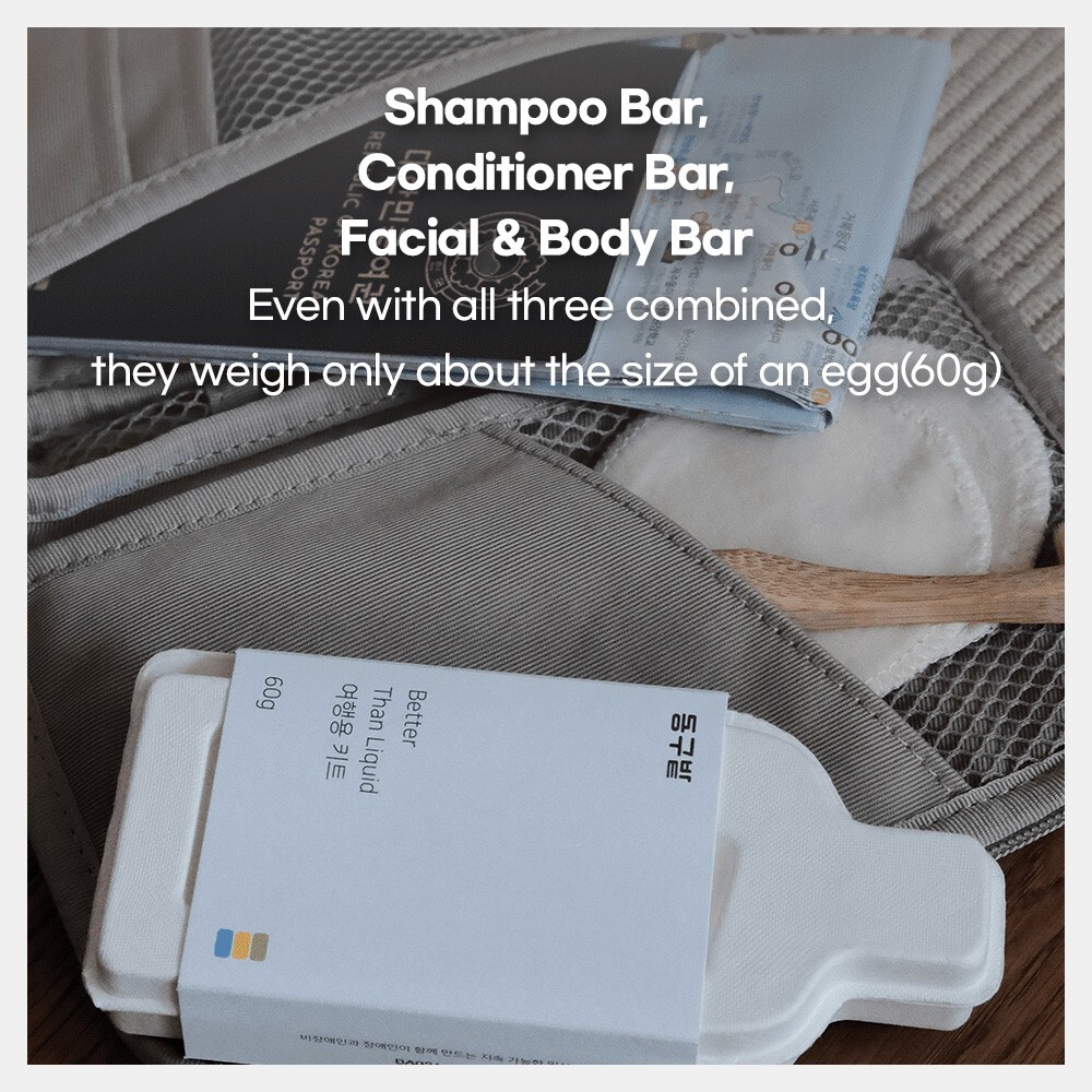 Donggubat Better Than Liquid Travel Kit Soap Shampoo, Conditioner, Face&Body Bar