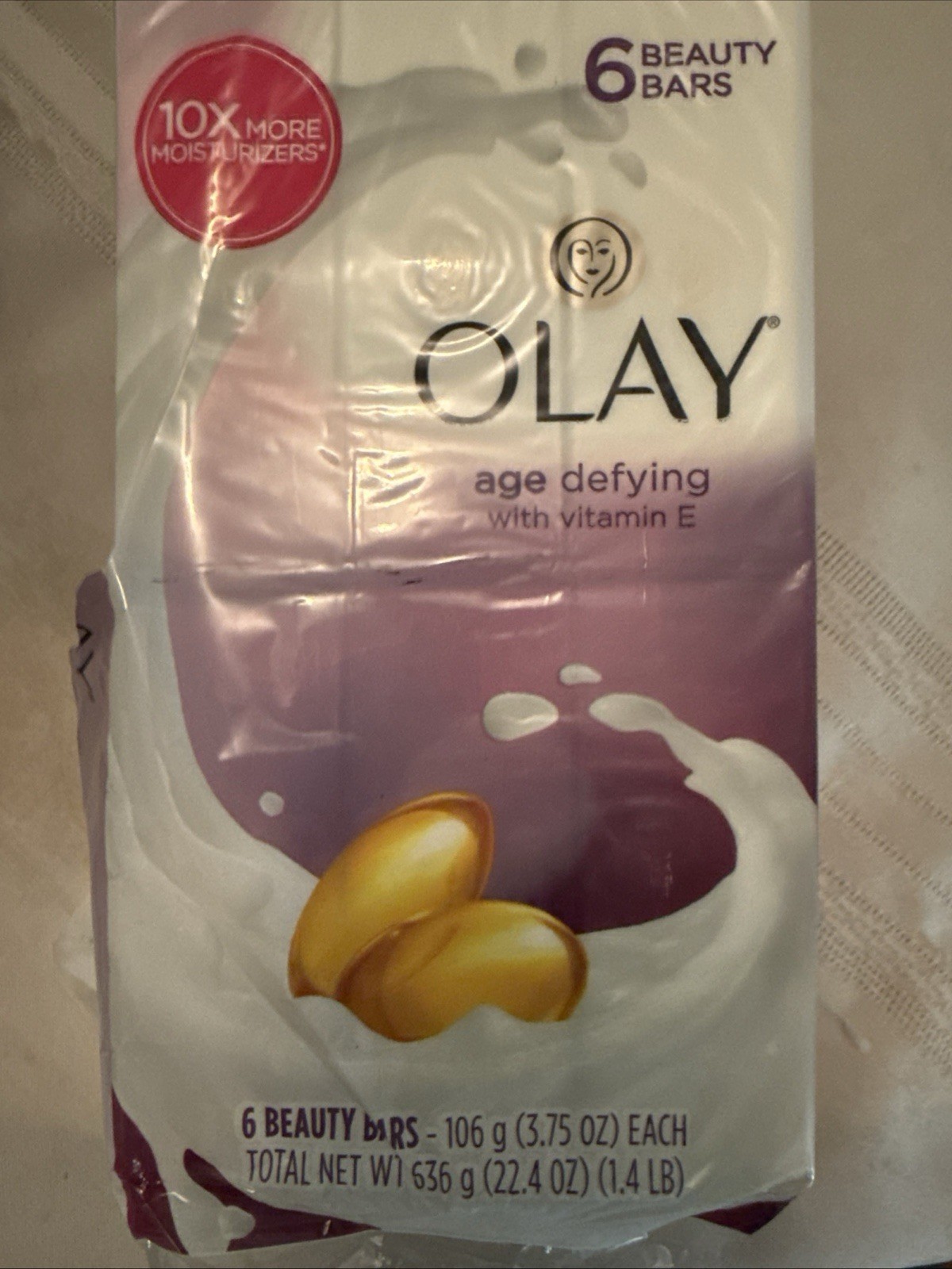 Olay Age Defying Beauty Bar Soap 6 Pack Old Formula Vitamin E ~TORN PKG BARS NEW