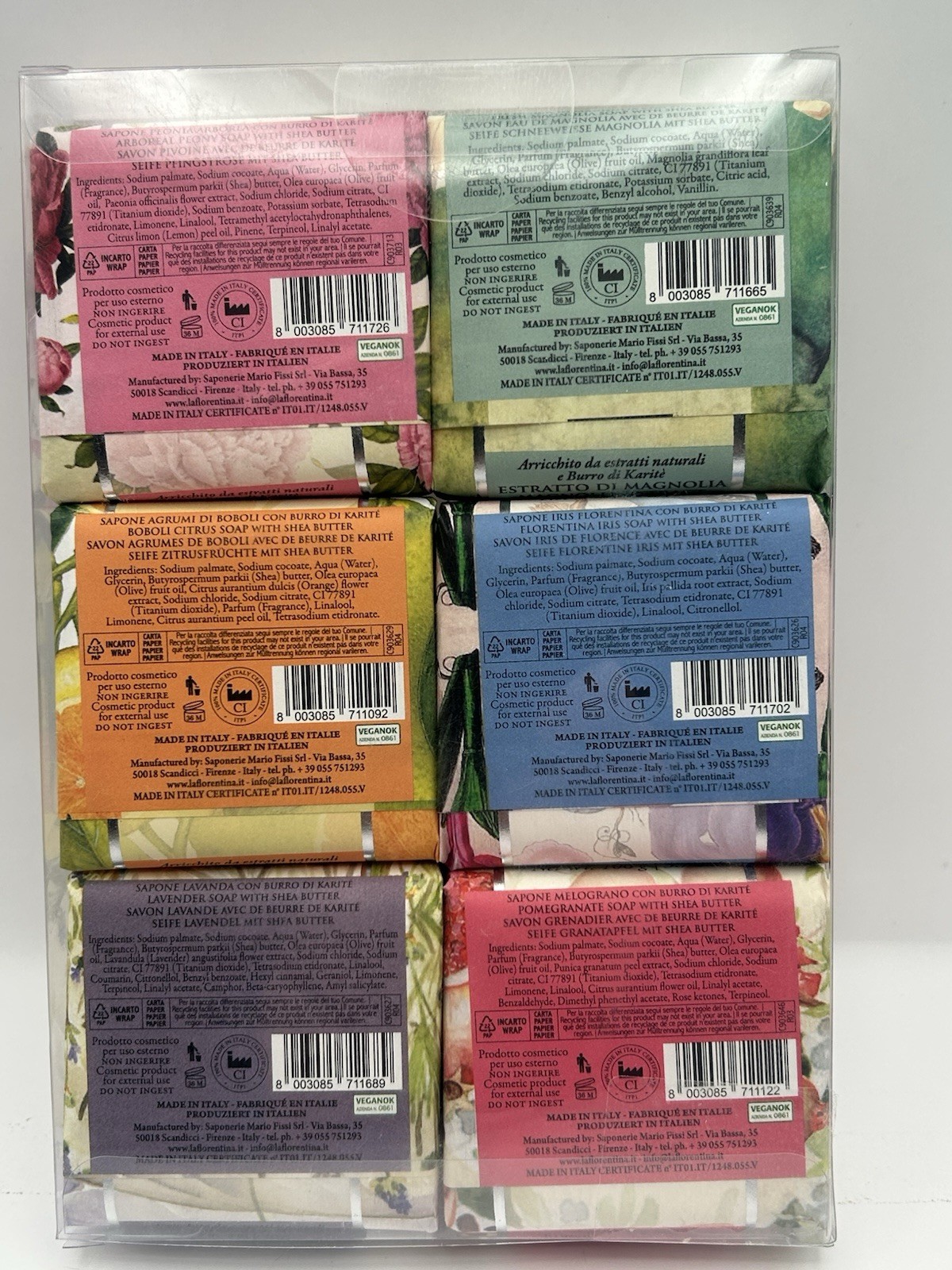 6 Pack La Florentina Bar Soap Peony Lavender Magnolia Iris Pomegranate Orange