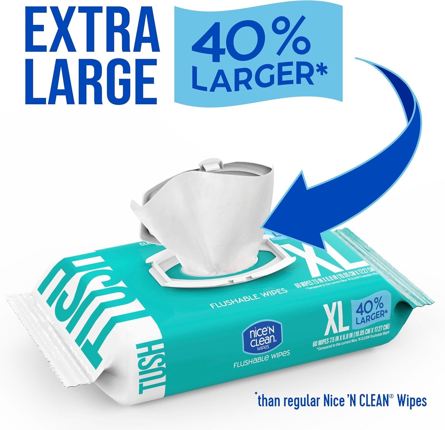 Extra Large Flushable Wipes – 40% Bigger, Unscented & Hypoallergenic 180 Count